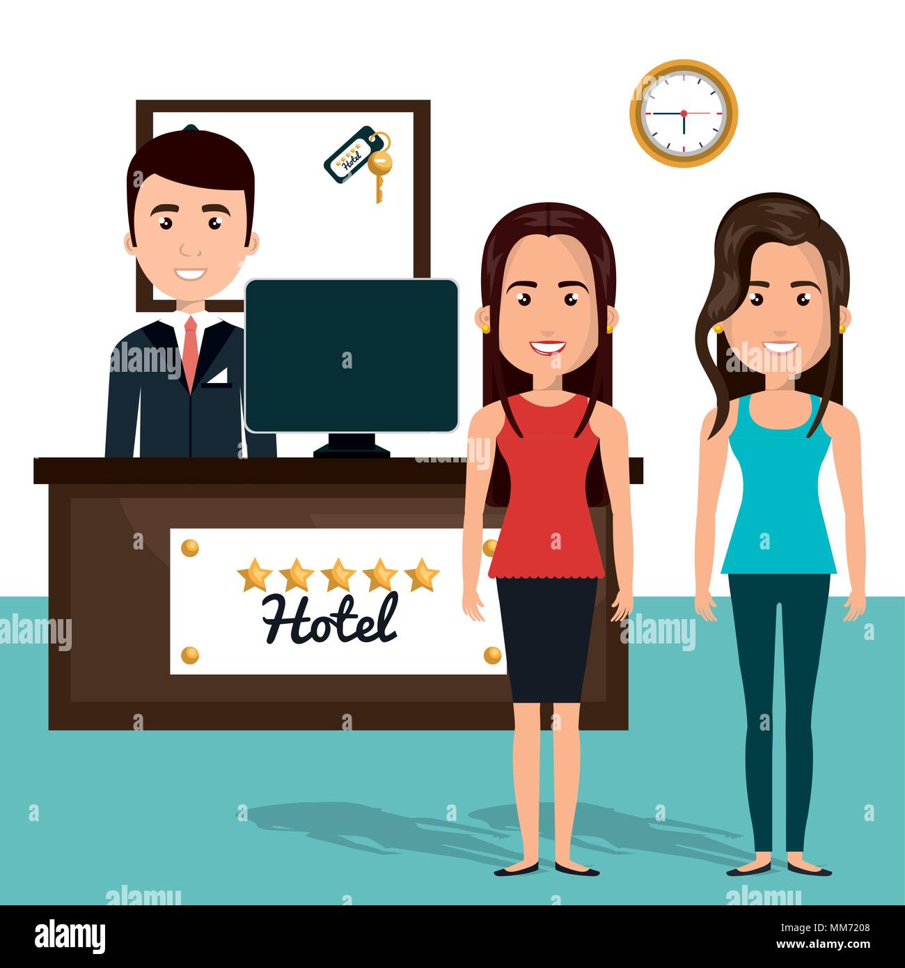 young women in the reception hotel character scene Stock ...