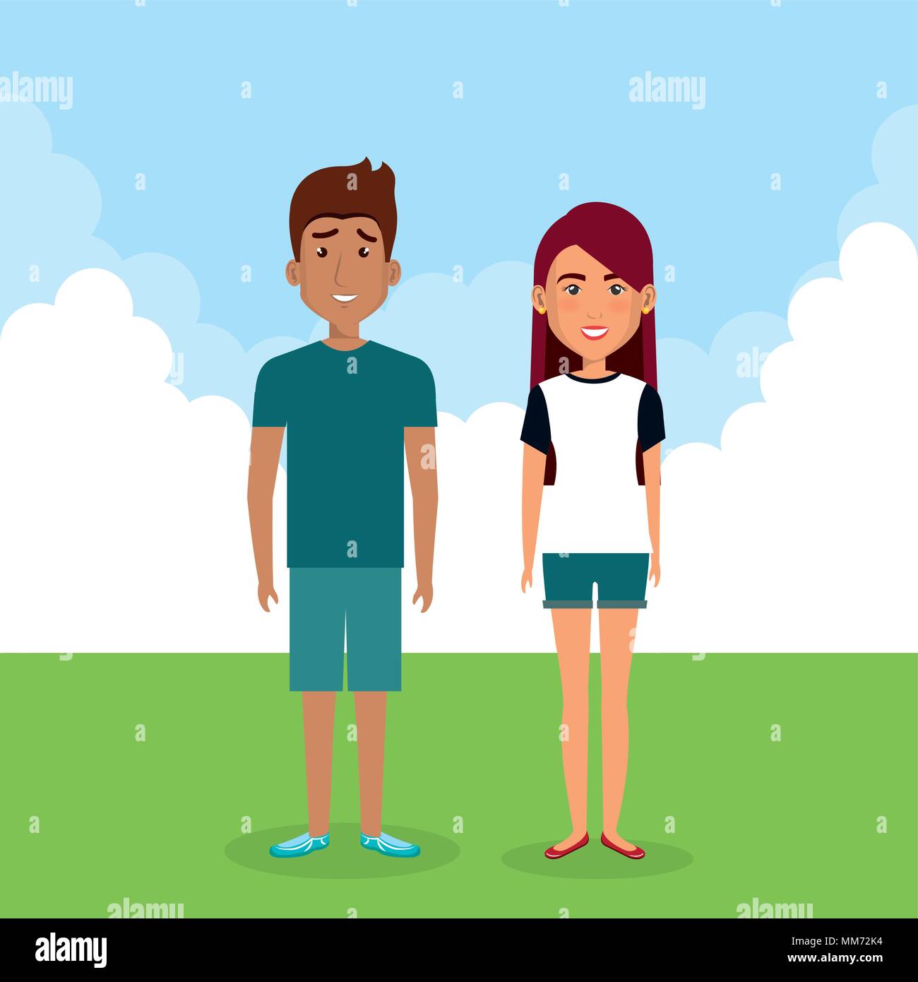 young couple in the landscape avatars characters Stock Vector Image ...