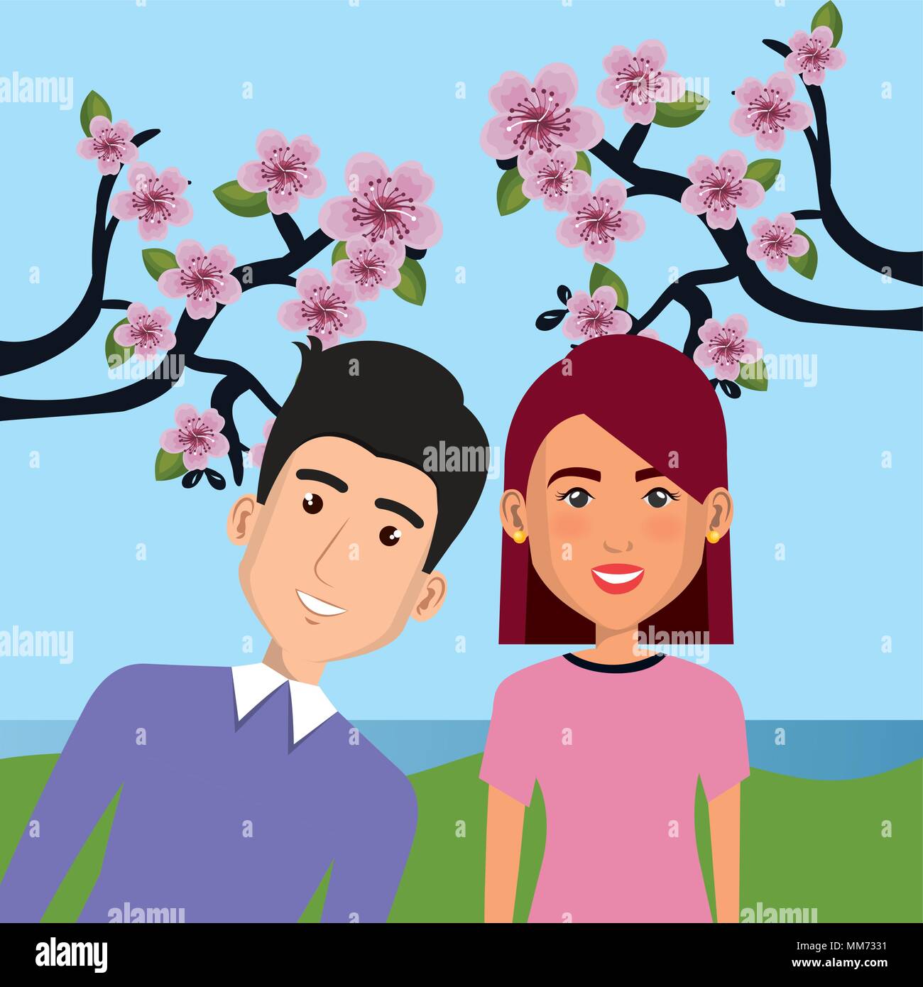 young couple in the landscape avatars characters Stock Vector Image ...