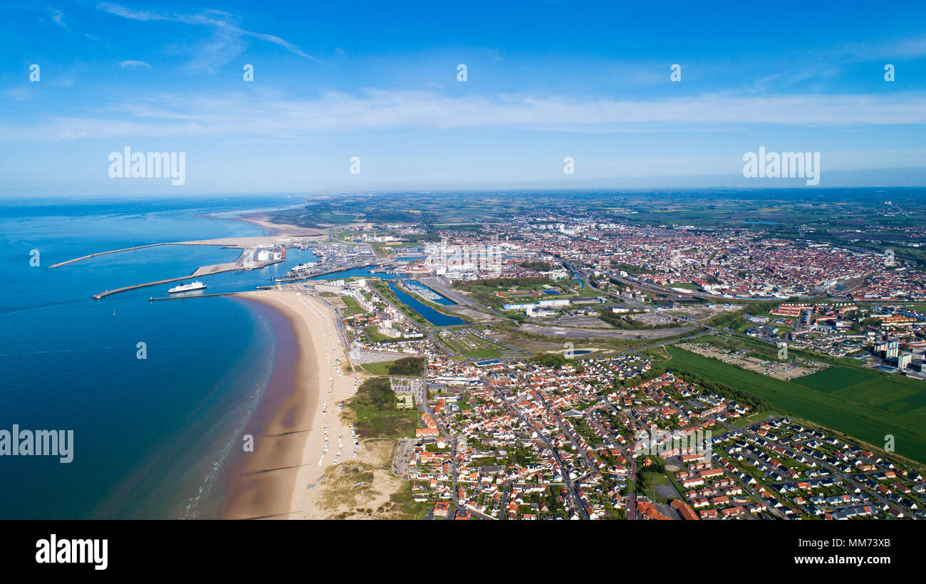 Aerial view of Calais city and harbor, France Stock Photo