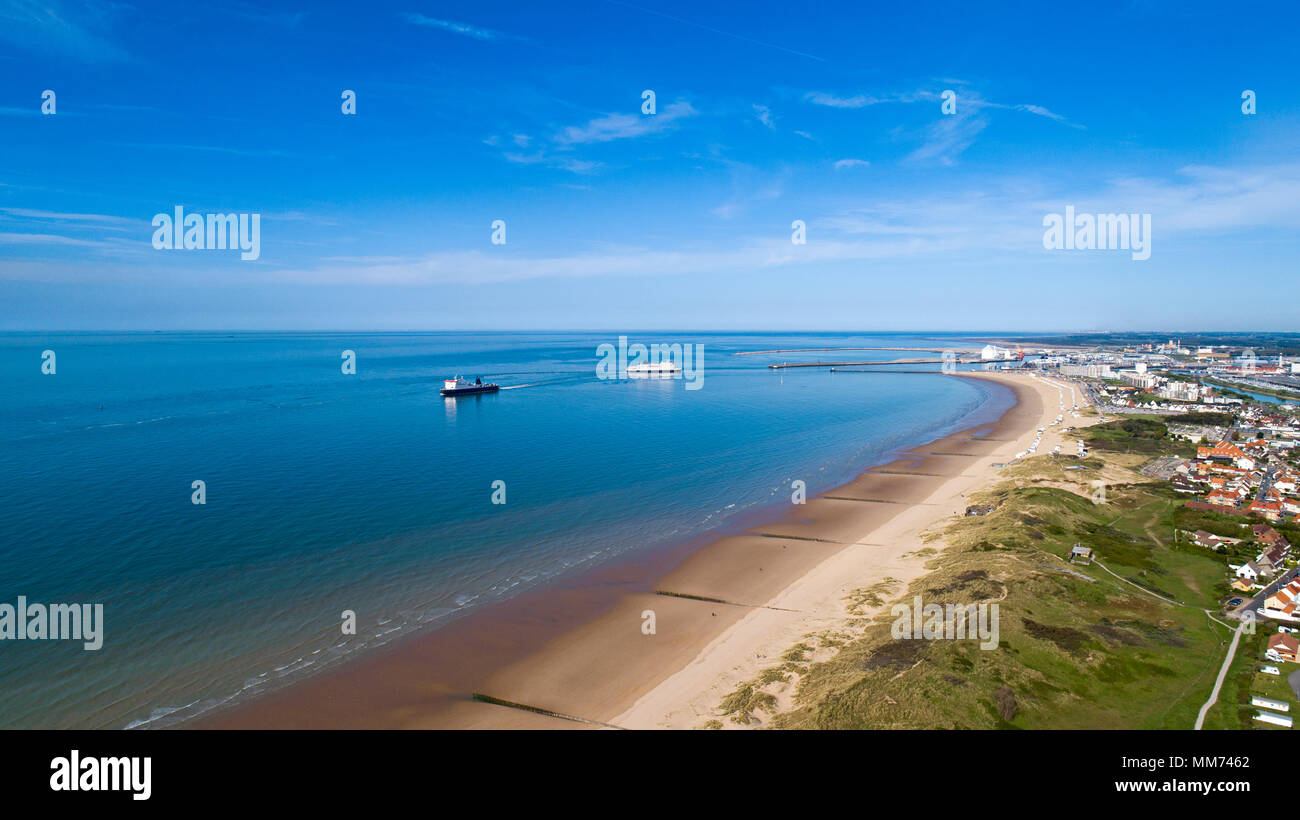 Aerial photo of ferry boats in Calais port, Channel sea, France Stock Photo