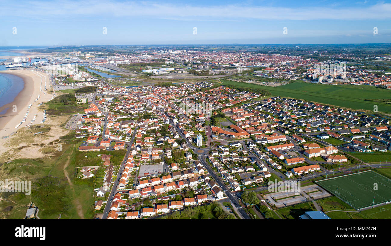 Aerial photo of Bleriot beach in Calais, France Stock Photo