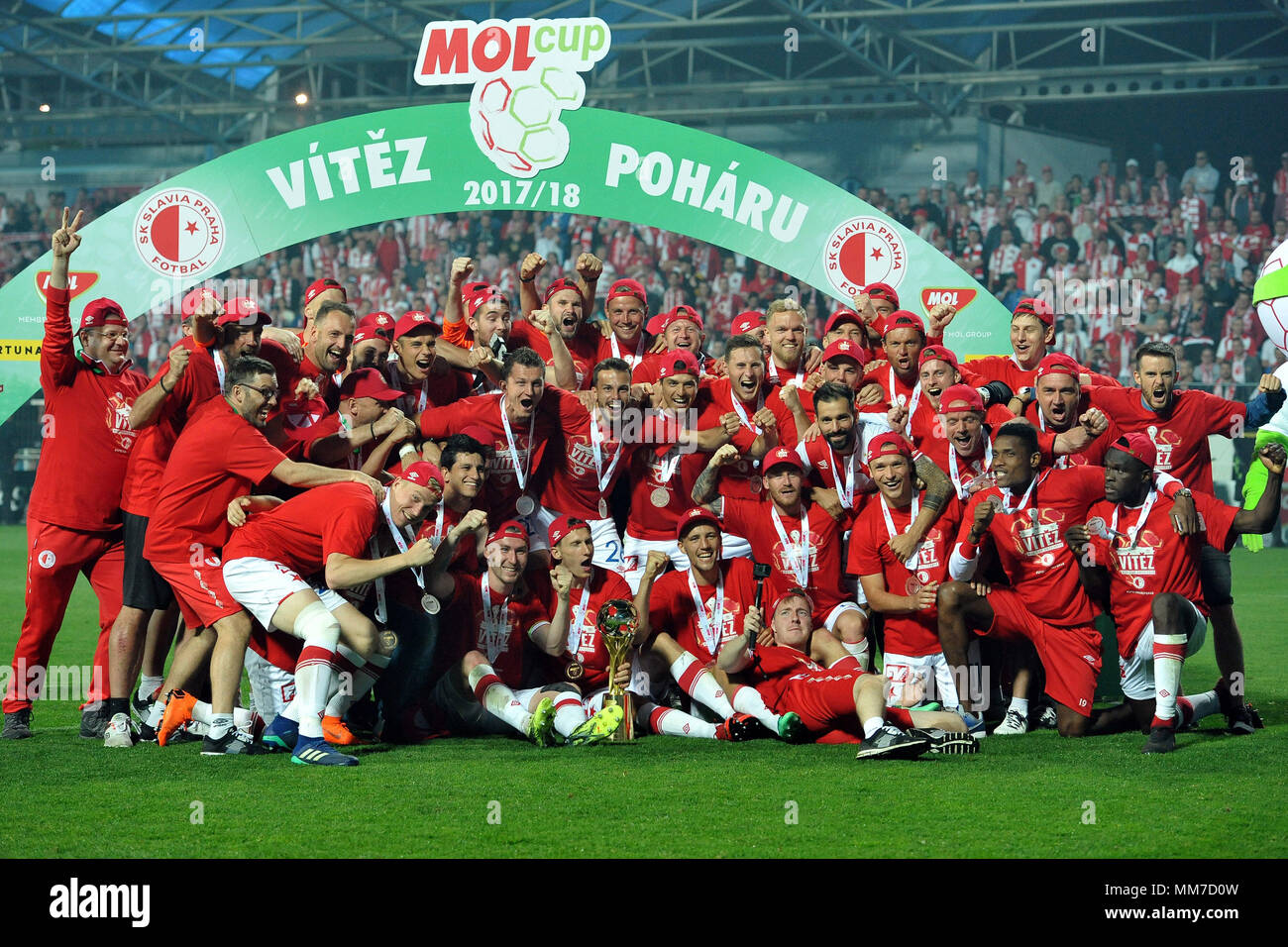 Mlada Boleslav, Czech Republic. 9th May, 2018. Players of Slavia