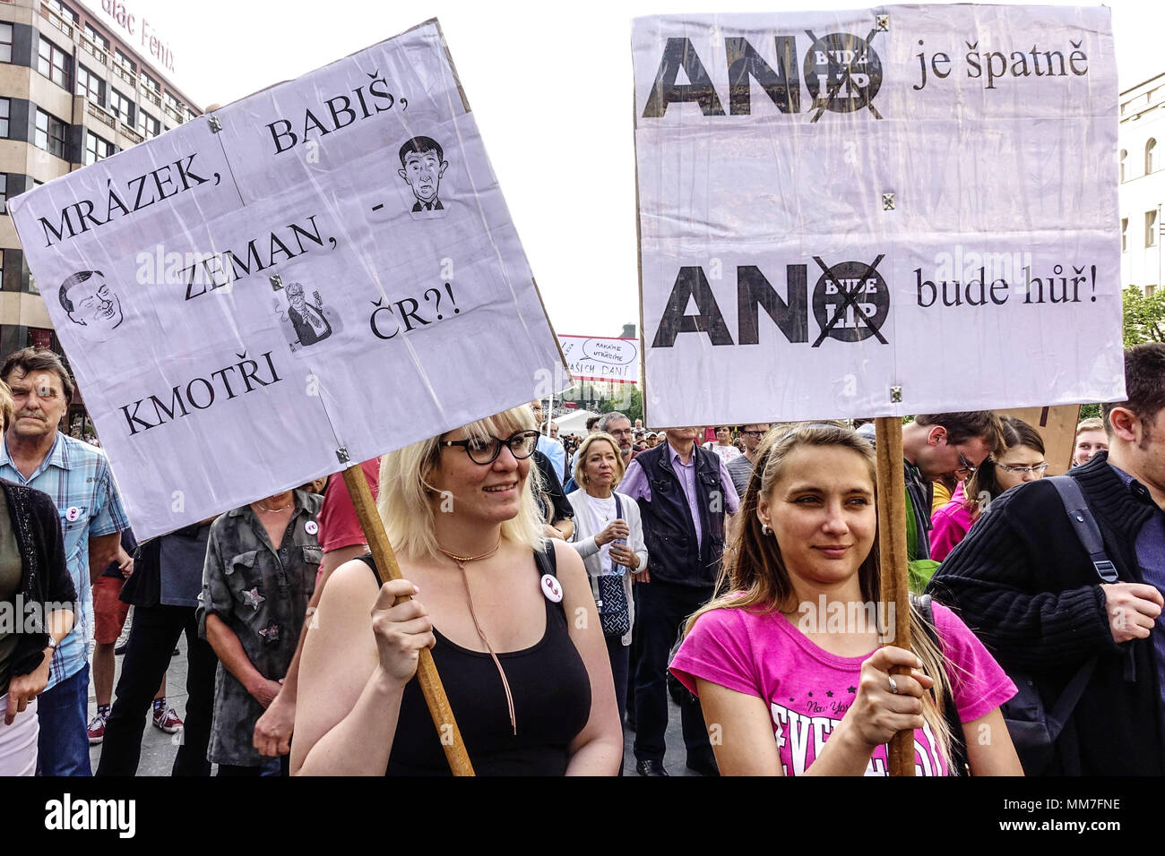 Prague, Czech Republic Demonstration against Premier Babis, President Zeman and the Communists Stock Photo