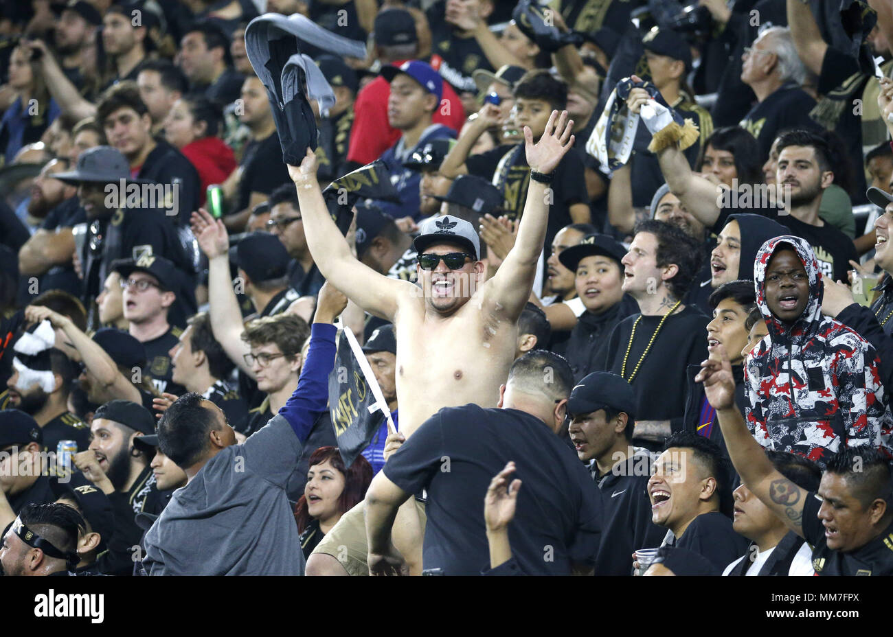 Los Angeles, California, USA. 9th May, 2018. Fans of Los Angeles FC in an MLS soccer game between Los Angeles FC and Minnesota United at Banc of California Stadium in Los Angeles, Wednesday, May 9, 2018. The LAFC won 2-0. Credit: Ringo Chiu/ZUMA Wire/Alamy Live News Stock Photo