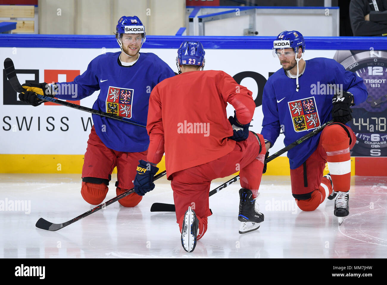 Kodan Denmark 10th May 2018 L R David Pastrnak Dmitrij Jaskin And David Krejci Attend The Morning Training Session Of The Czech Ice Hockey National Team Prior To The Ice Hockey World Championships