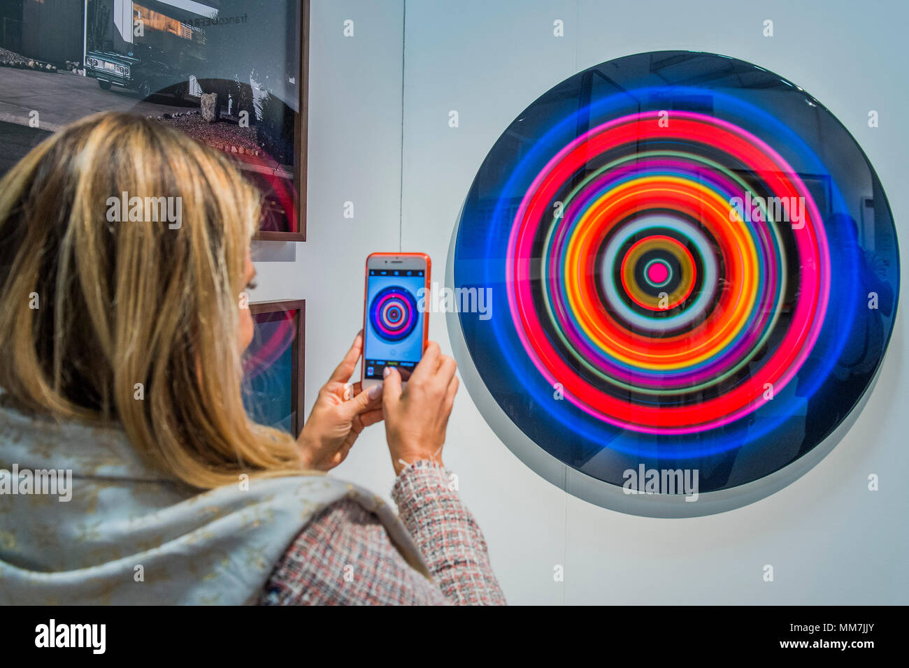 Hampstead, London, UK. 9th May, 2018. Targets by Franco Defrancesca - The Affordable Art Fair opens in Hampstead and runs until 14 May. The fair offers visitors a chance to purchase work from over 110 galleries at prices between £100 and £6,000 Credit: Guy Bell/Alamy Live News Stock Photo