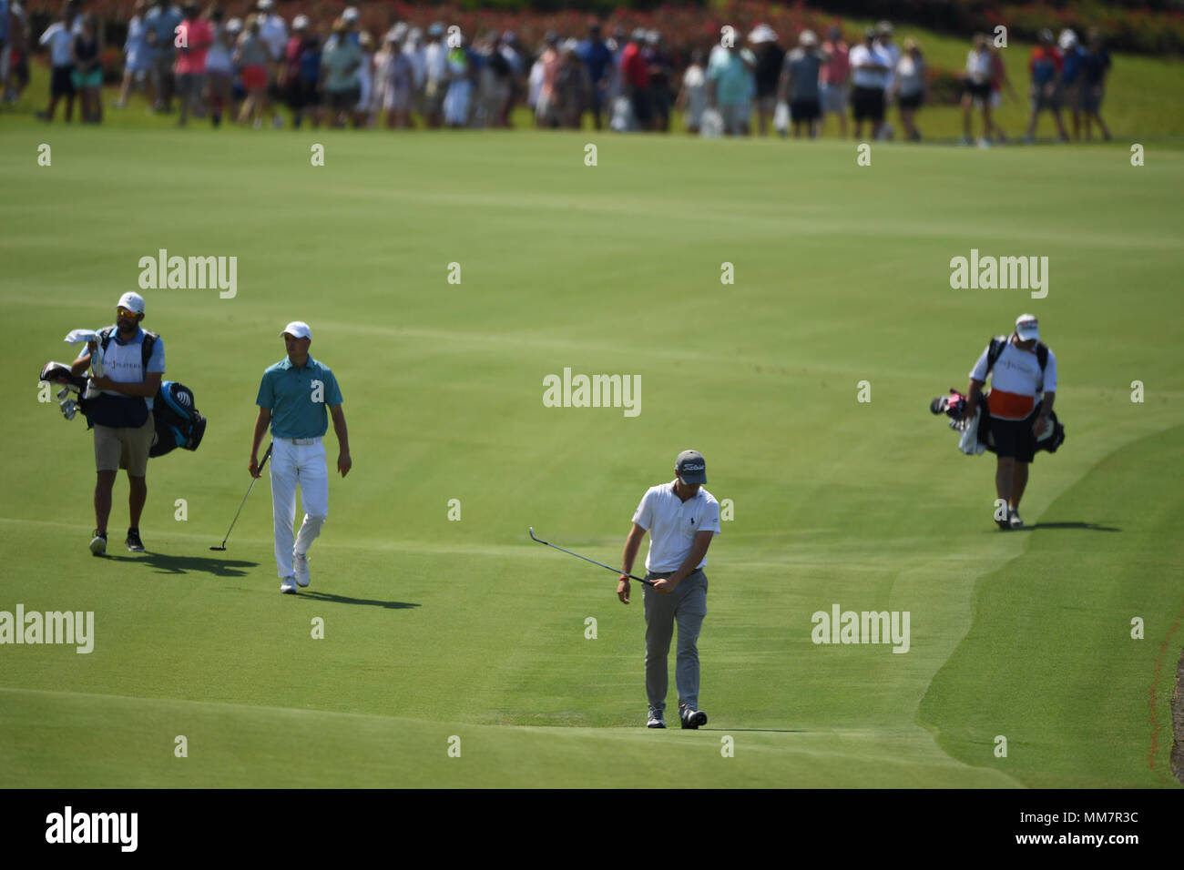 Ponte Vedra Beach, FL, USA. 10th May, 2018. The Players Championship 2018 at TPC Sawgrass.Justin Thomas, front, and Jordan Spieth walk up 18th fairway Credit: Bill Frakes/ZUMA Wire/Alamy Live News Stock Photo