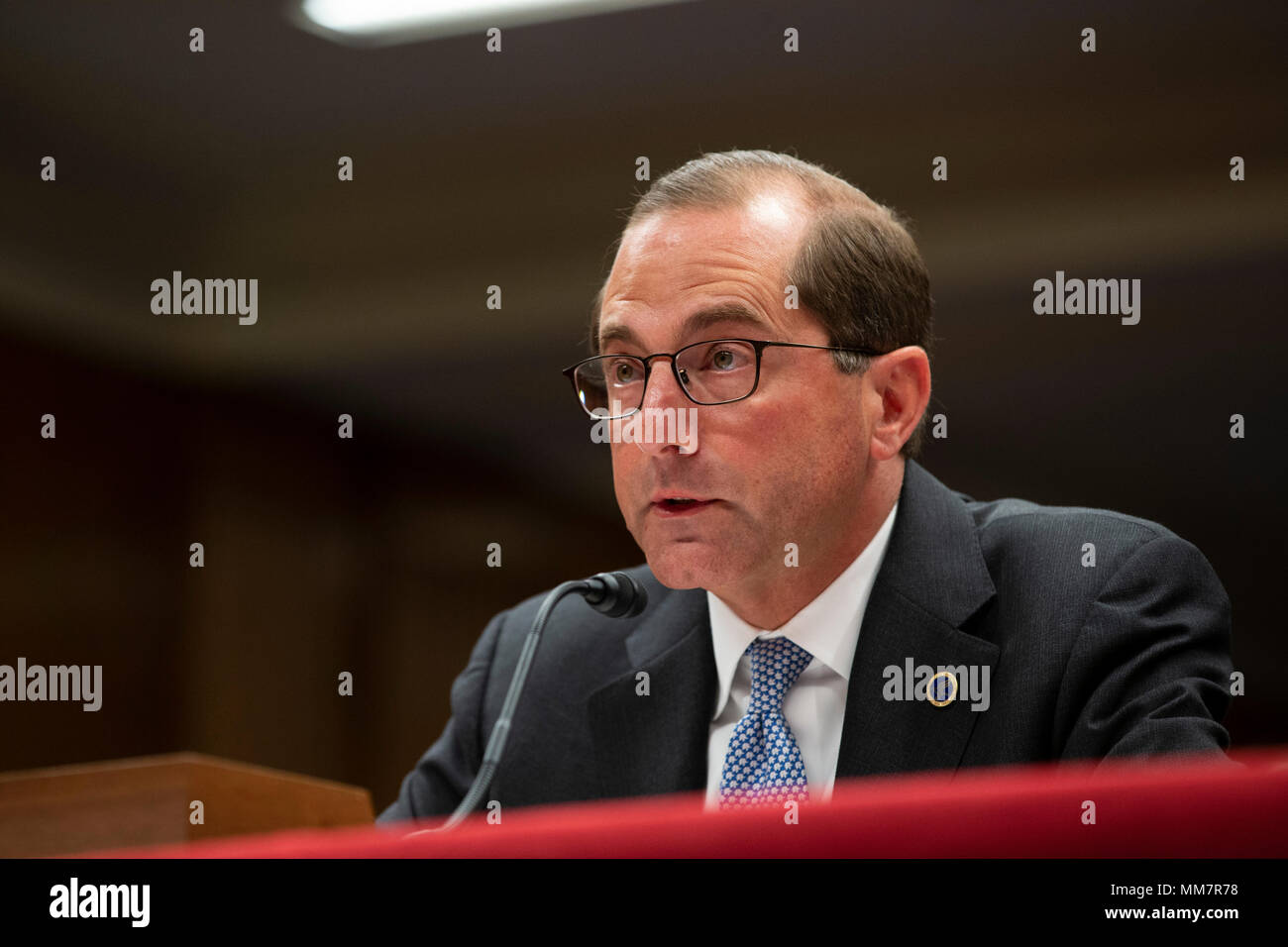 Washington, USA. 10th May, 2018. United States Secretary of Health and Human Services Alex Azar testifies before the Senate Appropriations Committee during a hearing on the Fiscal Year 2019 budget on Capitol Hill in Washington, DC on May 10, 2018. Credit: The Photo Access/Alamy Live News Stock Photo