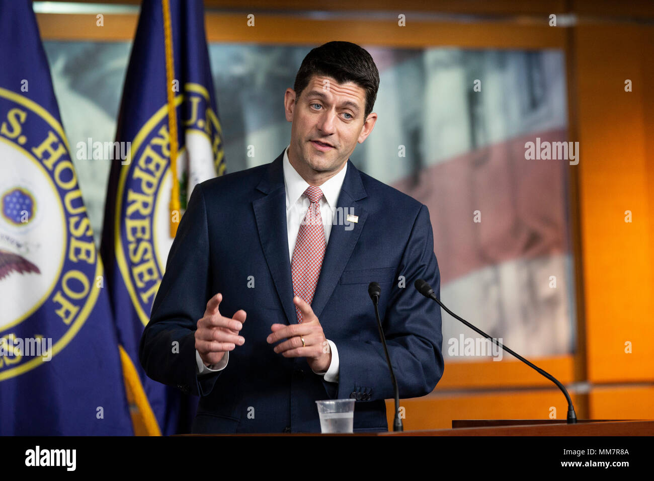 Washington, USA. 10th May, 2018. Speaker of the House of Representatives Paul Ryan, Republican of Wisconsin, speaks with reporters during his weekly press conference at the United States Capitol in Washingon, DC on May 10, 2018. Credit: The Photo Access/Alamy Live News Stock Photo