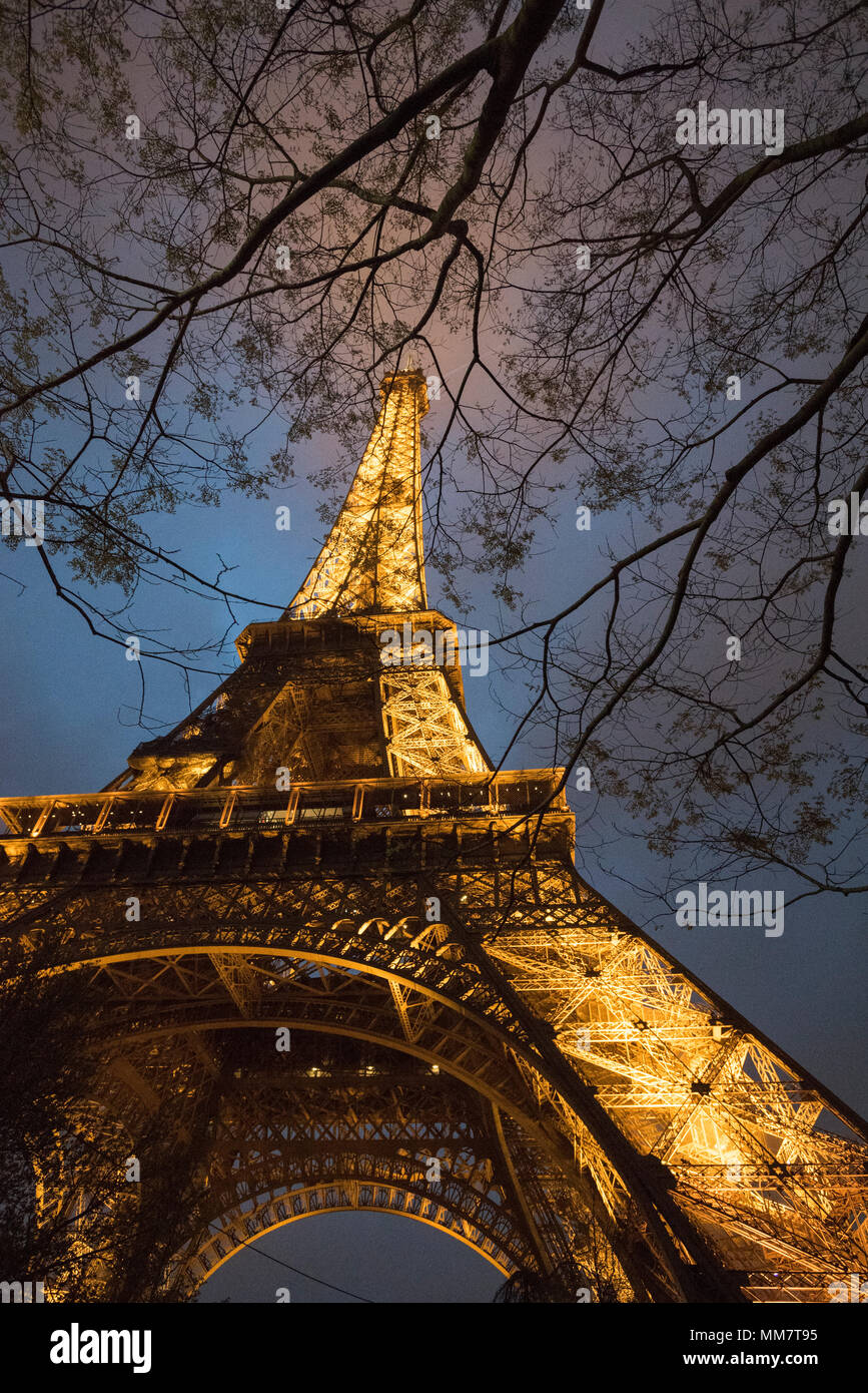 The Eiffel Tower by night, Paris, France Stock Photo