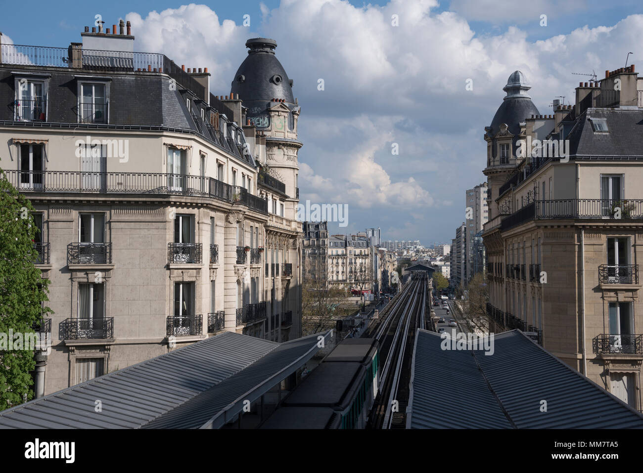 Overlooking Passy métro state towards the Pont de Bir-Hakeim, Paris, France Stock Photo