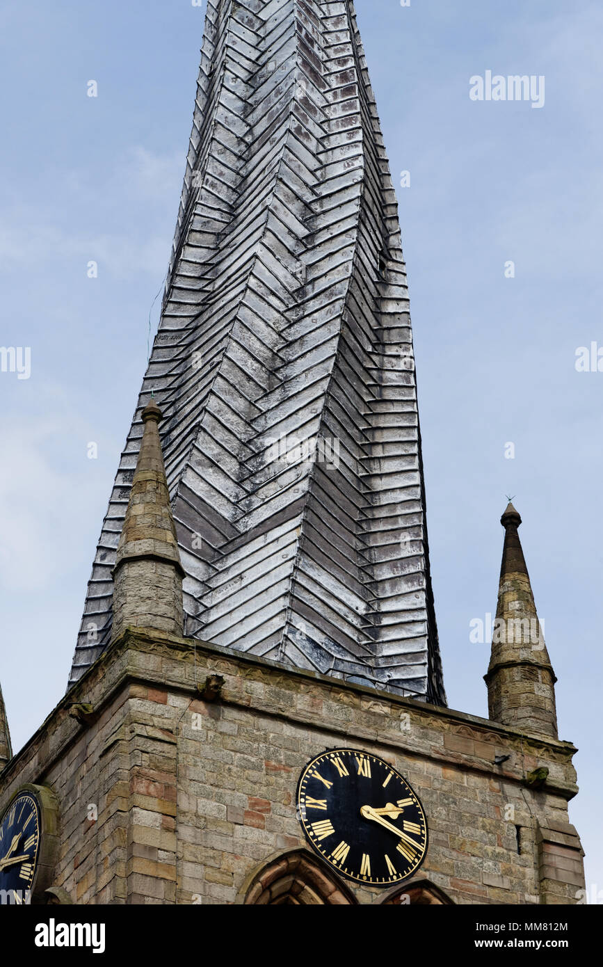 Chesterfield's famous crooked spire on St Mary's Parish Church Stock Photo