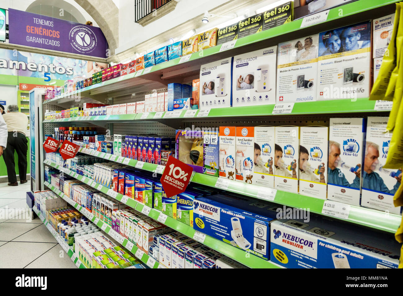 Mexico City,Cuauhtemoc,Mexican,Hispanic,Centro historico,historic Center Centre,5 de Febrero,Farmacia San Pablo,pharmacy,drugstore,shopping shopper sh Stock Photo