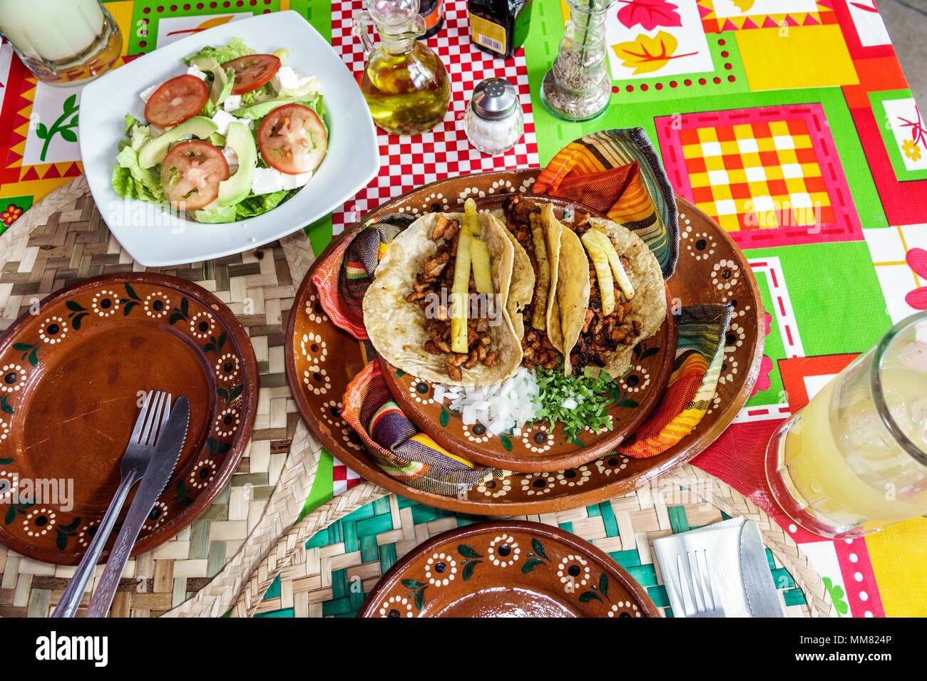 Mexico City,Polanco,Hispanic,immigrant immigrants,Mexican,Surtidora Don Batiz Terraza,restaurant restaurants food dining cafe cafes,inside,food plates Stock Photo