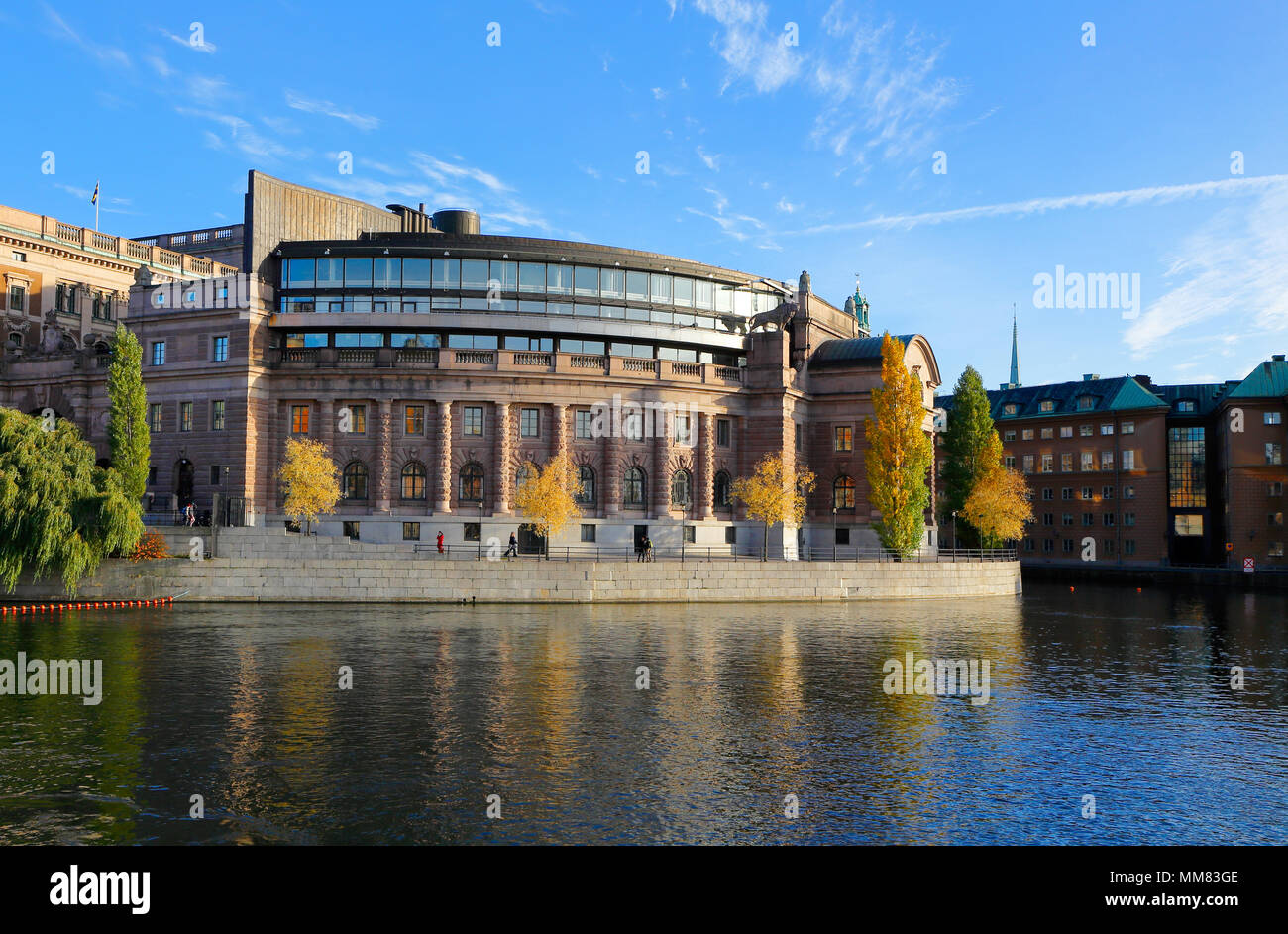 Stockholm, Sweden - October 31, 2014: Exterior of the west side of the Swedish parlament building. Stock Photo