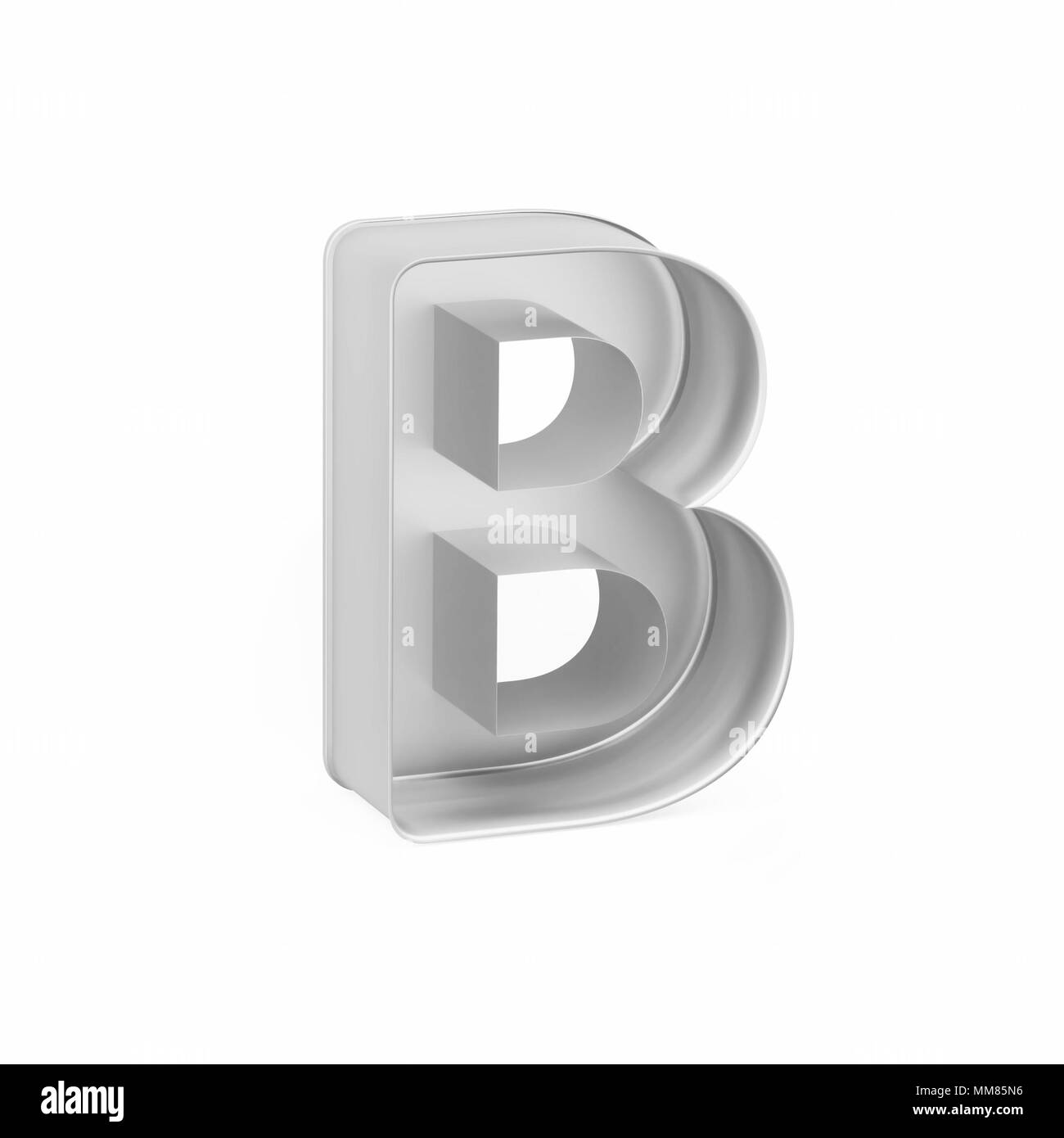 Metal baking cake pan or cookie cutter like capital letter B on white background, 3D rendered font image Stock Photo