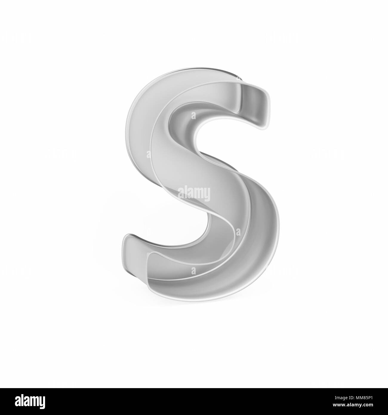 Metal baking cake pan or cookie cutter like capital letter S on white background, 3D rendered font image Stock Photo