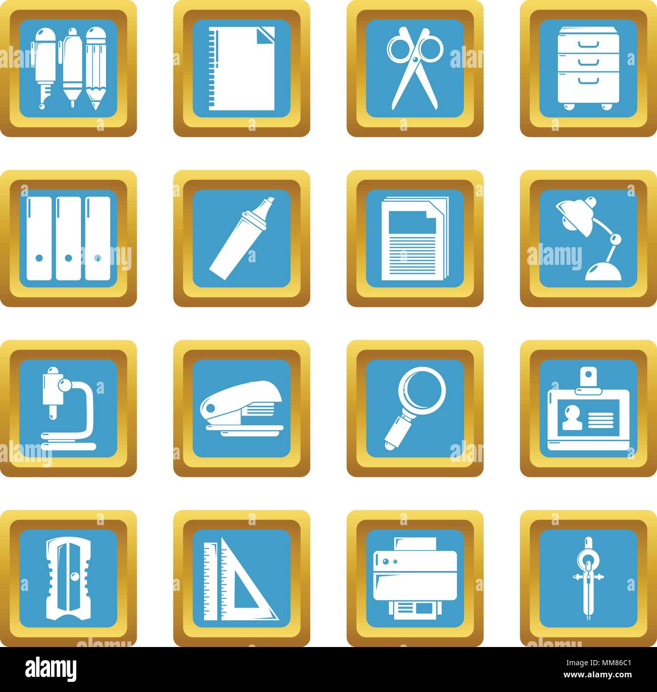 Stationery icons set sapphirine square vector Stock Vector