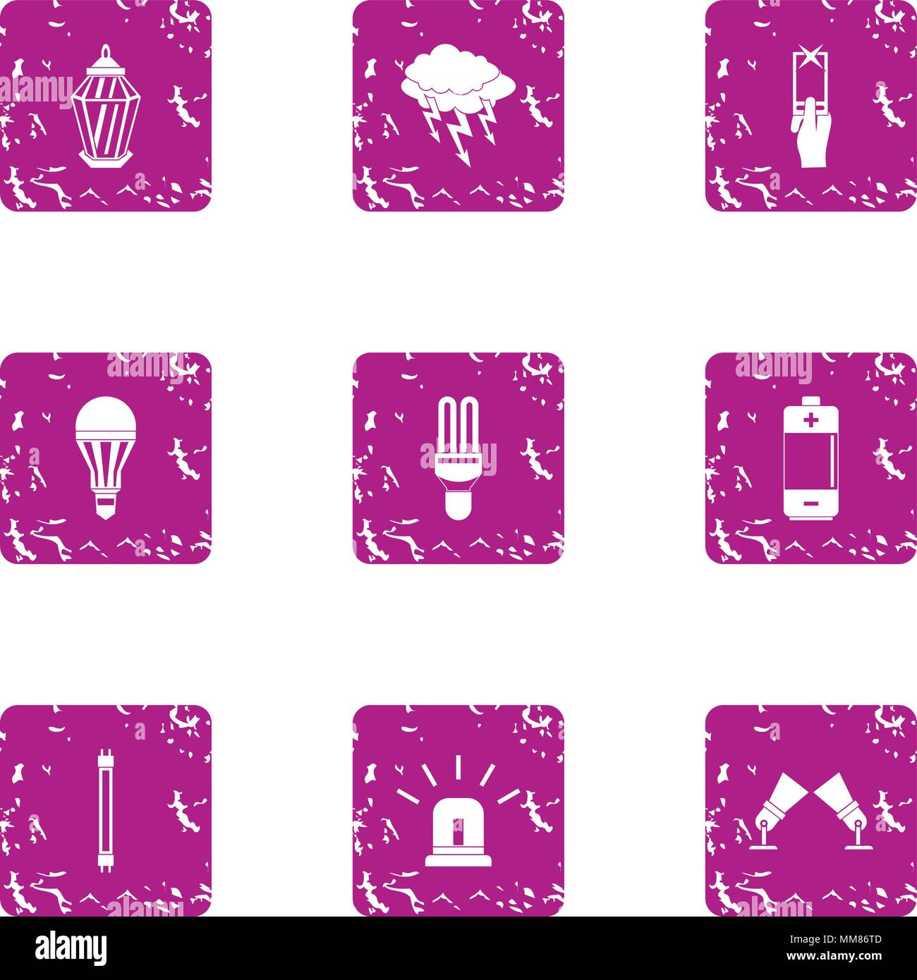 Bright night icons set, grunge style Stock Vector