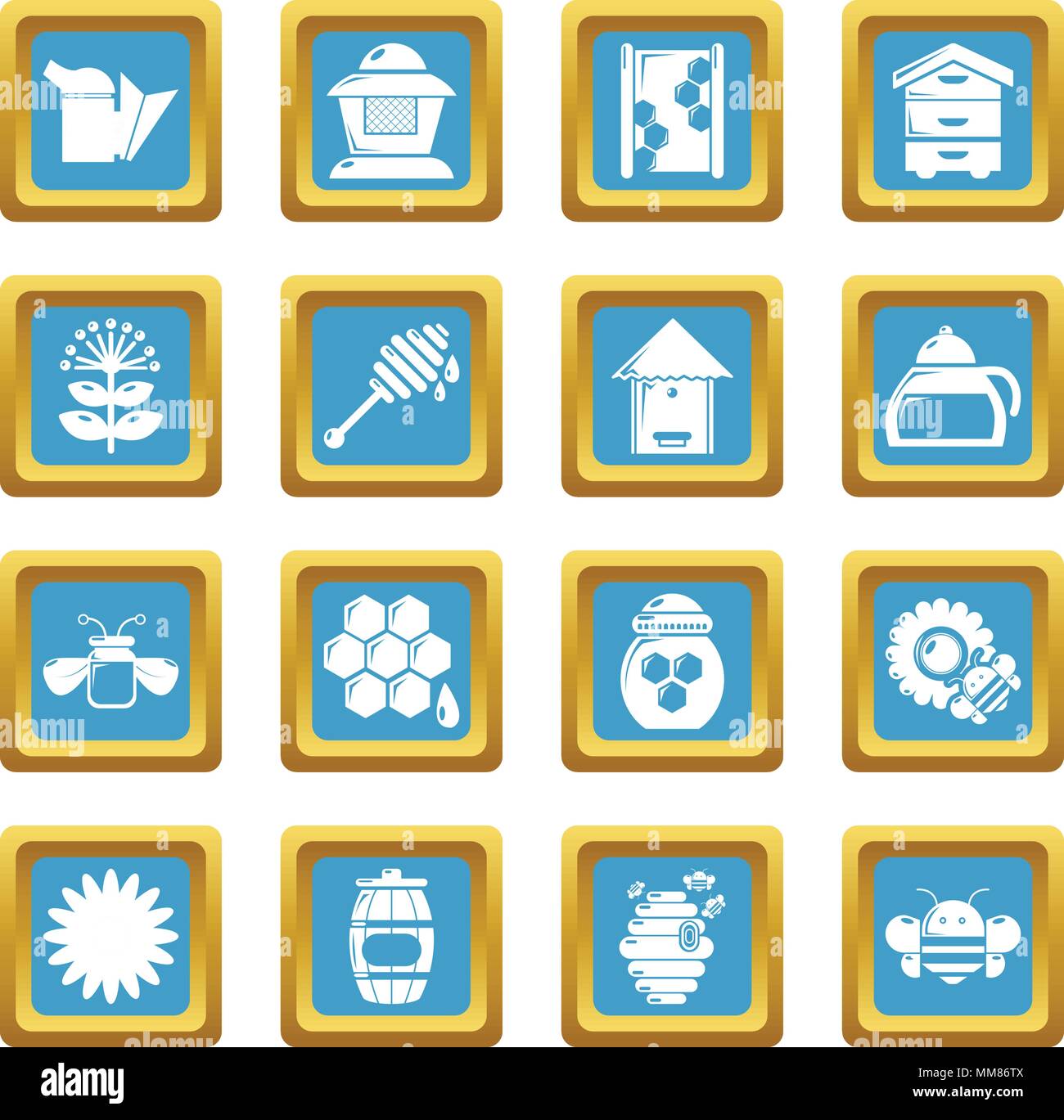 Apiary honey icons set sapphirine square vector Stock Vector