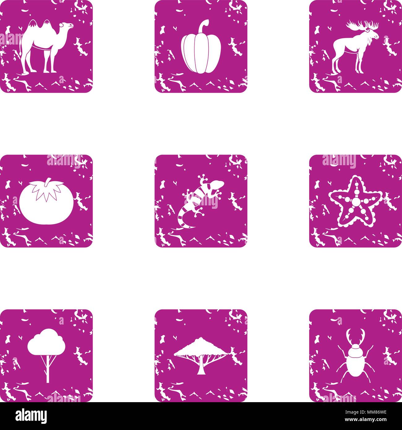Forest style icons set, grunge style Stock Vector