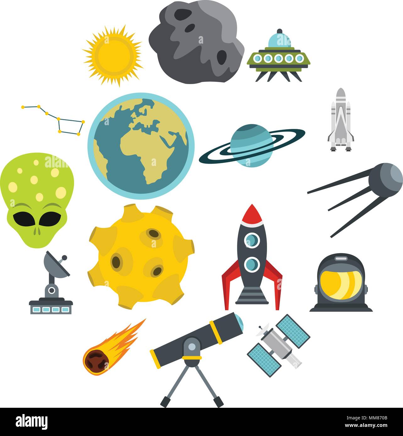 Space set flat icons Stock Vector