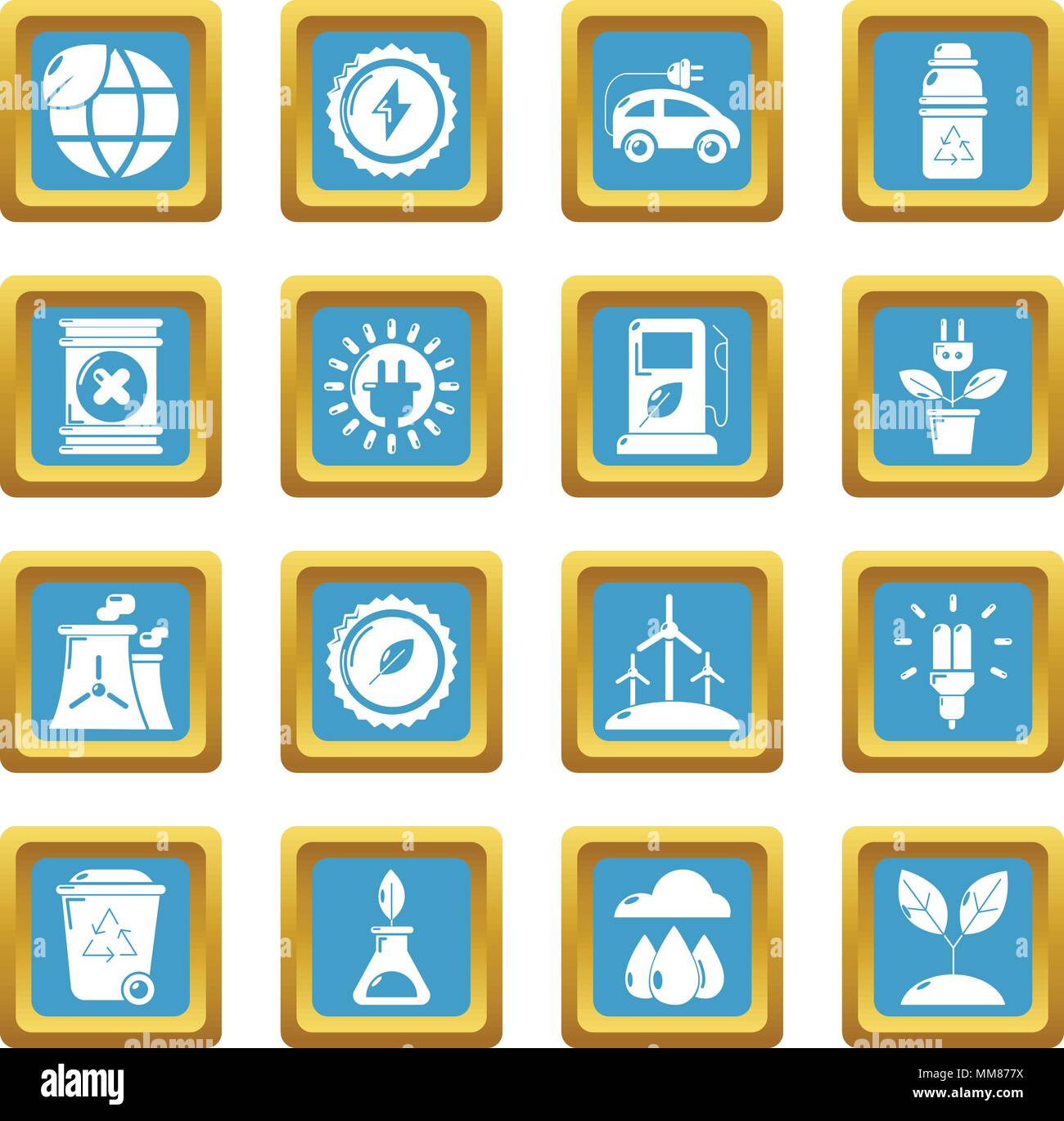 Ecology icons set sapphirine square vector Stock Vector