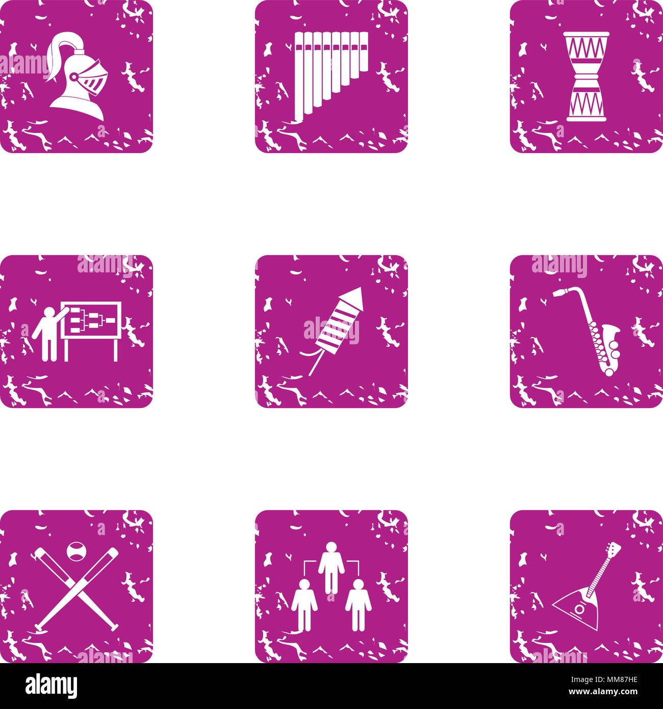 Tactic icons set, grunge style Stock Vector