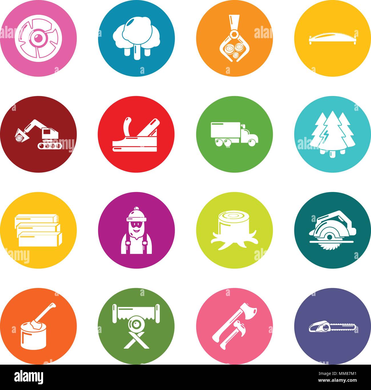 Timber industry icons set colorful circles vector Stock Vector Image ...