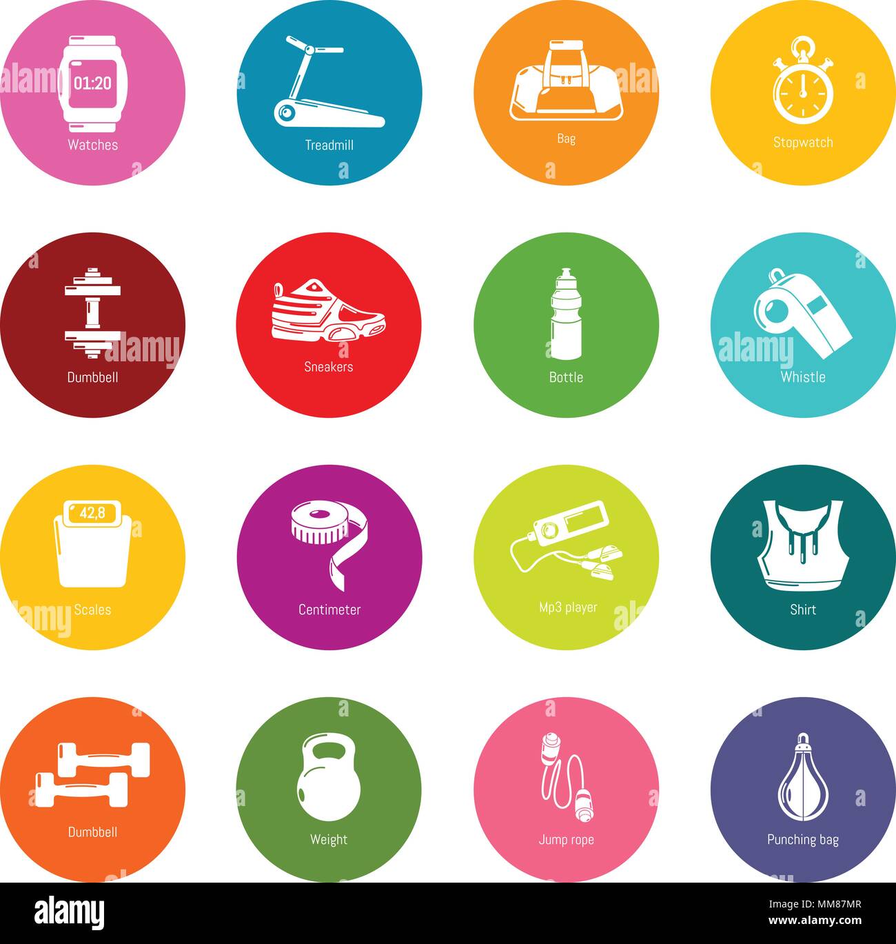 Gym sport icons set colorful circles vector Stock Vector Image & Art ...