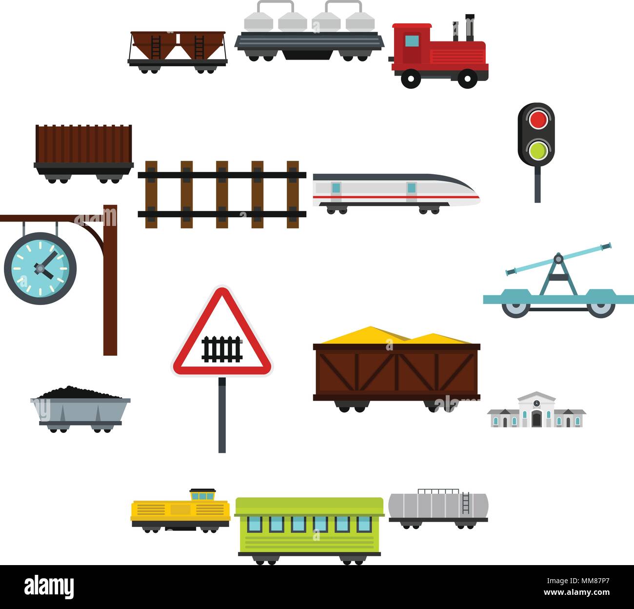 Railway set flat icons Stock Vector Image & Art - Alamy