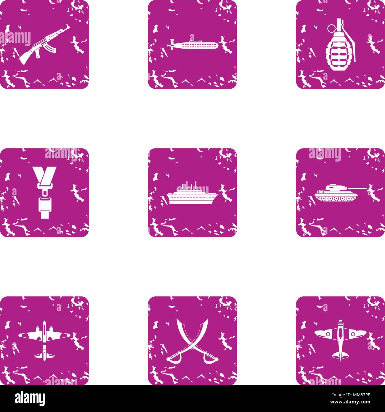 War machine icons set, grunge style Stock Vector