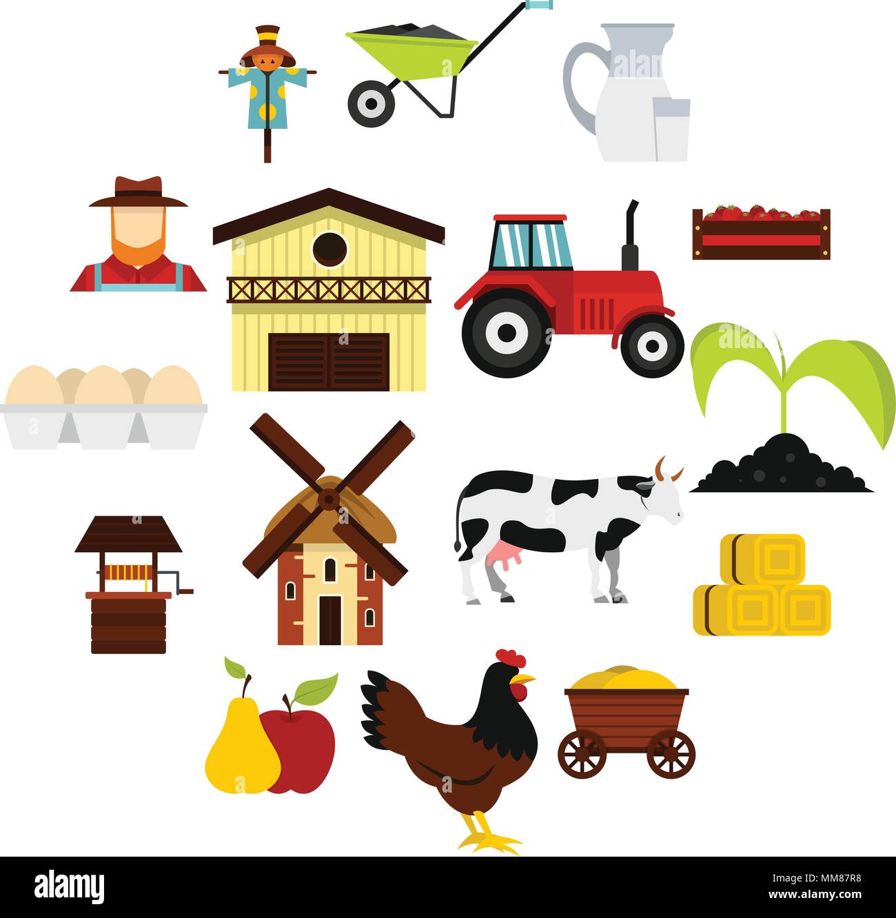 Farm set flat icons Stock Vector Image & Art - Alamy