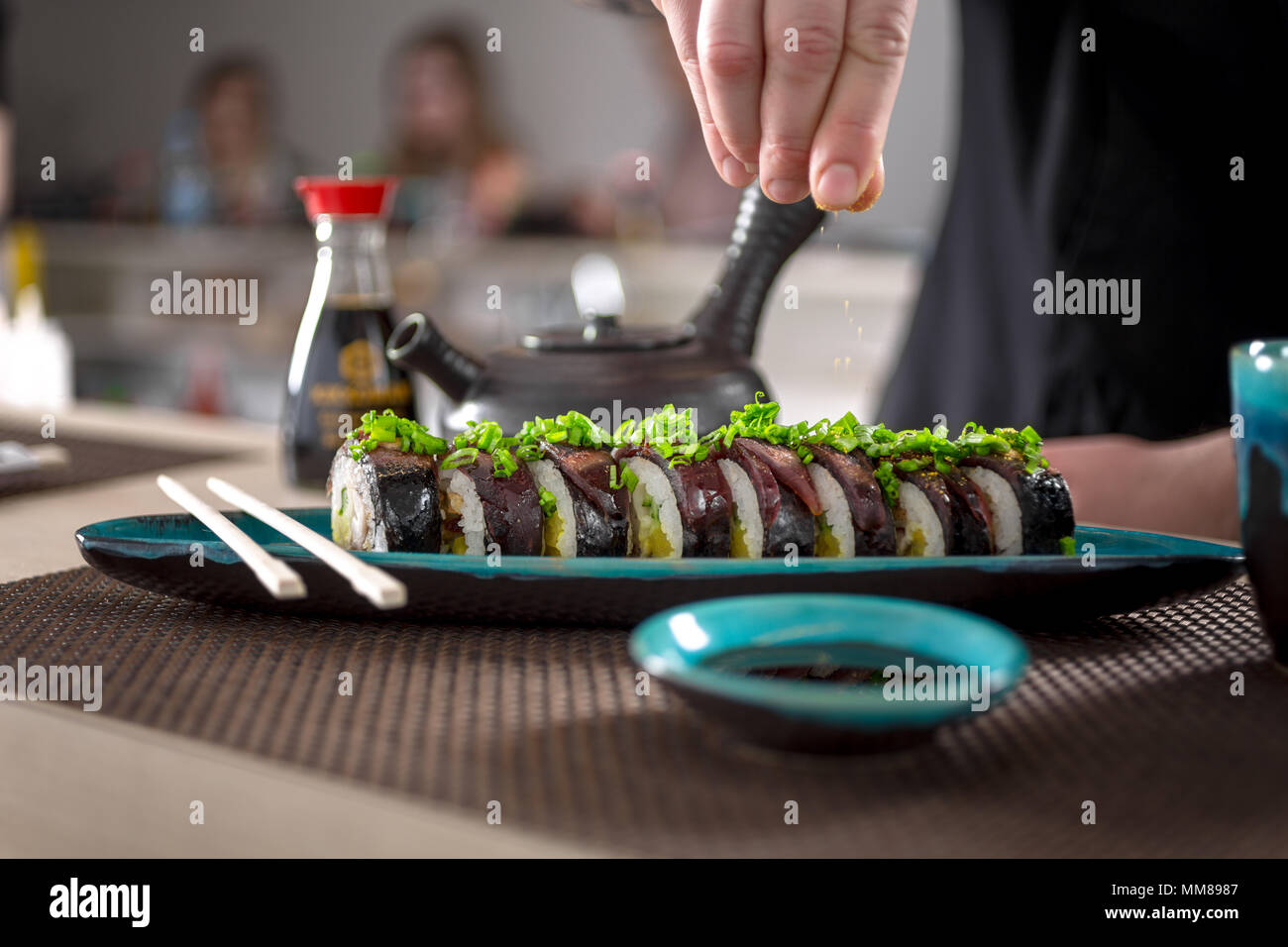 Sushi rolls in Japanese restaurant Stock Photo Alamy