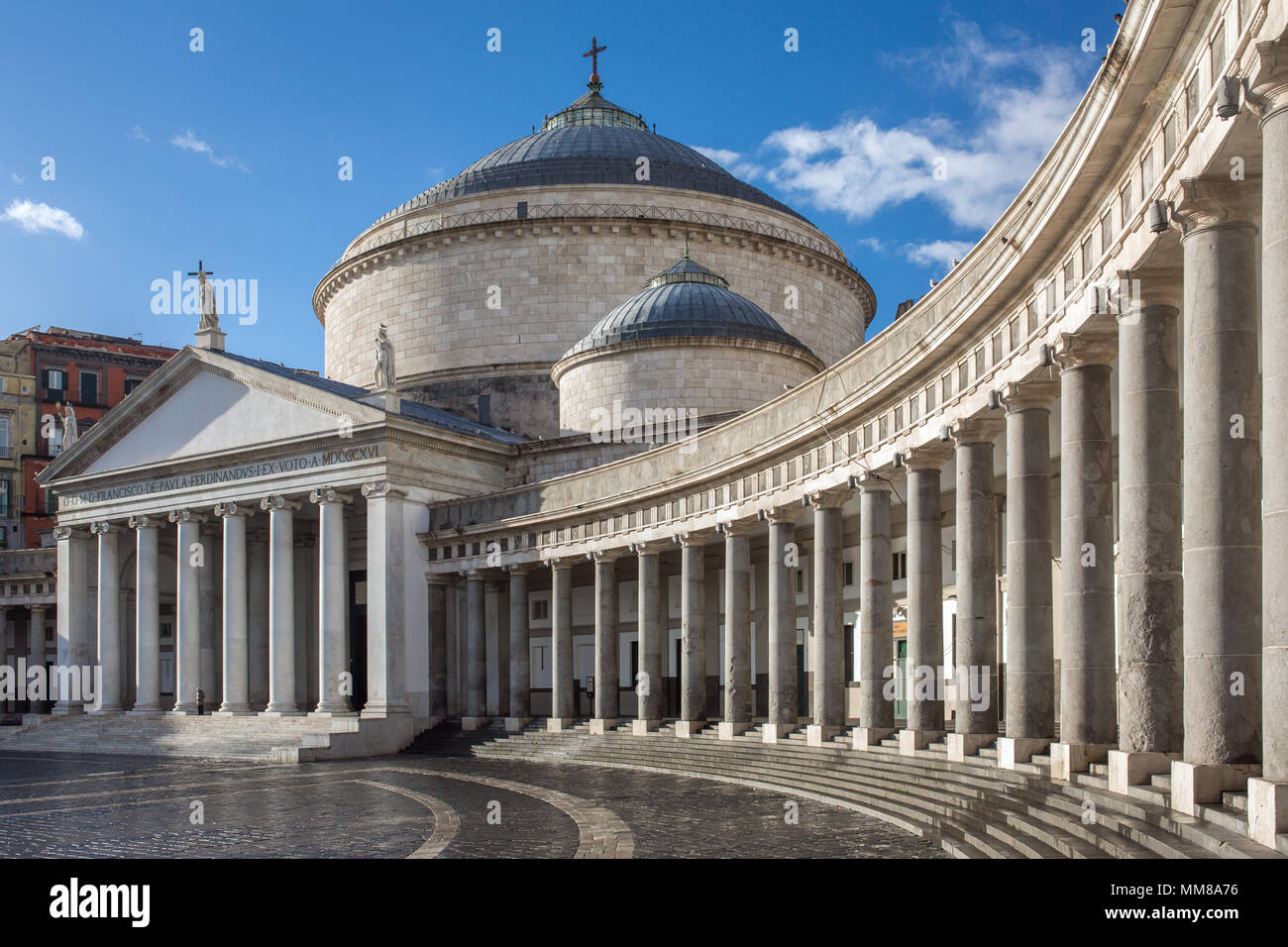 Church San Francesco di Paola, Plebiscito Square ( Piazza del Plebiscito ) in Naples, Italy Stock Photo