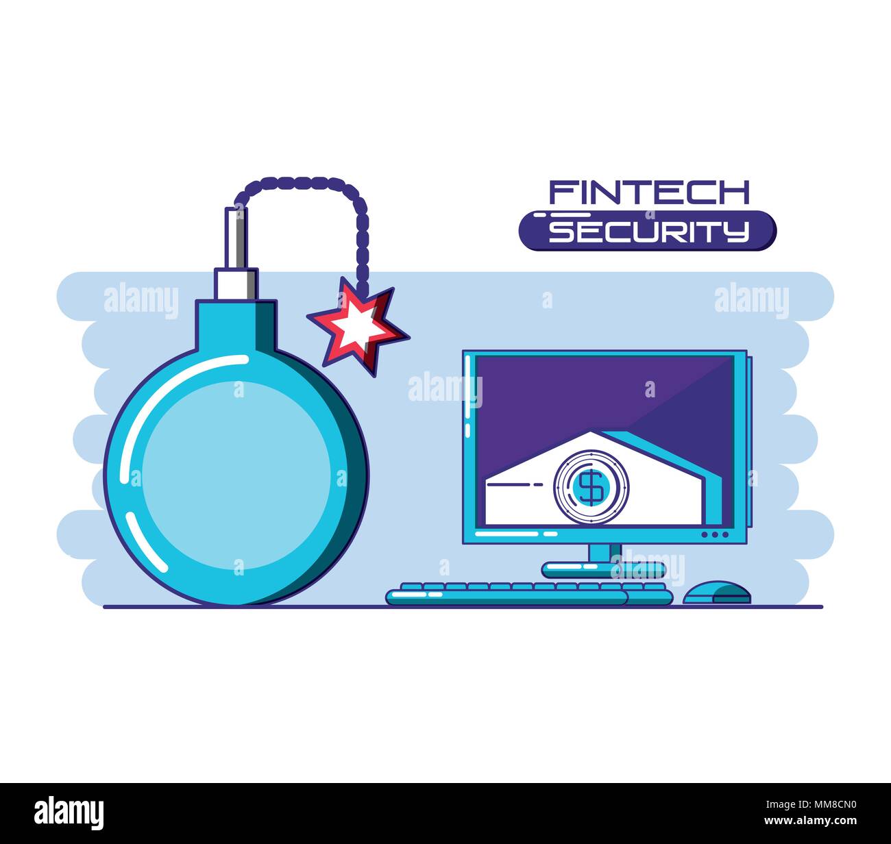 desktop computer with financial technology security vector illustration design Stock Vector