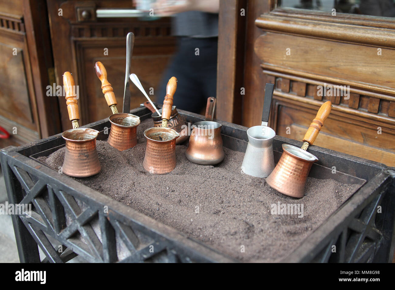 Turkish coffee pots outside a restaurant in Tbilisi Stock Photo Alamy
