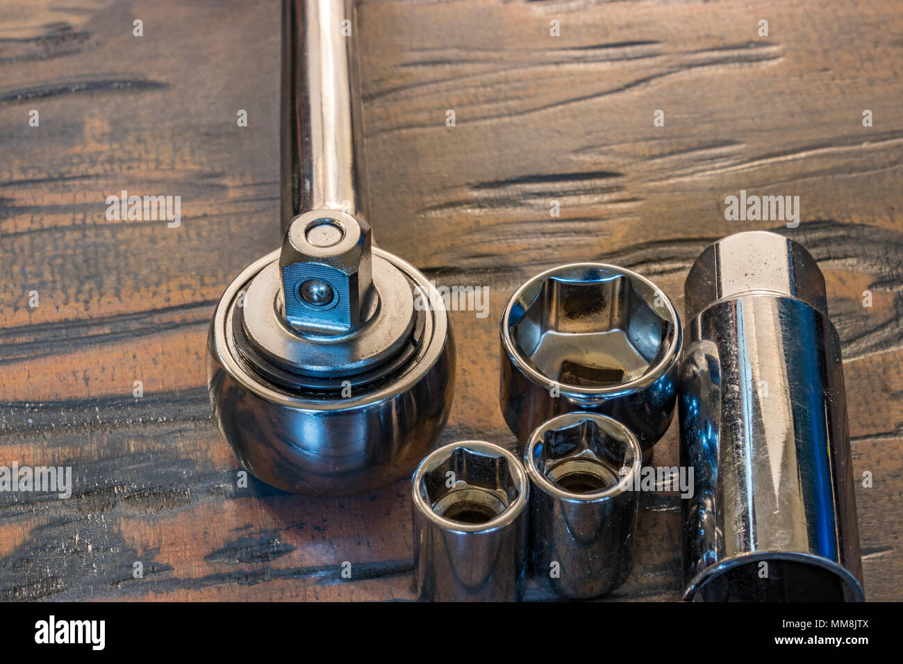 sockets and a socket wrench Stock Photo Alamy