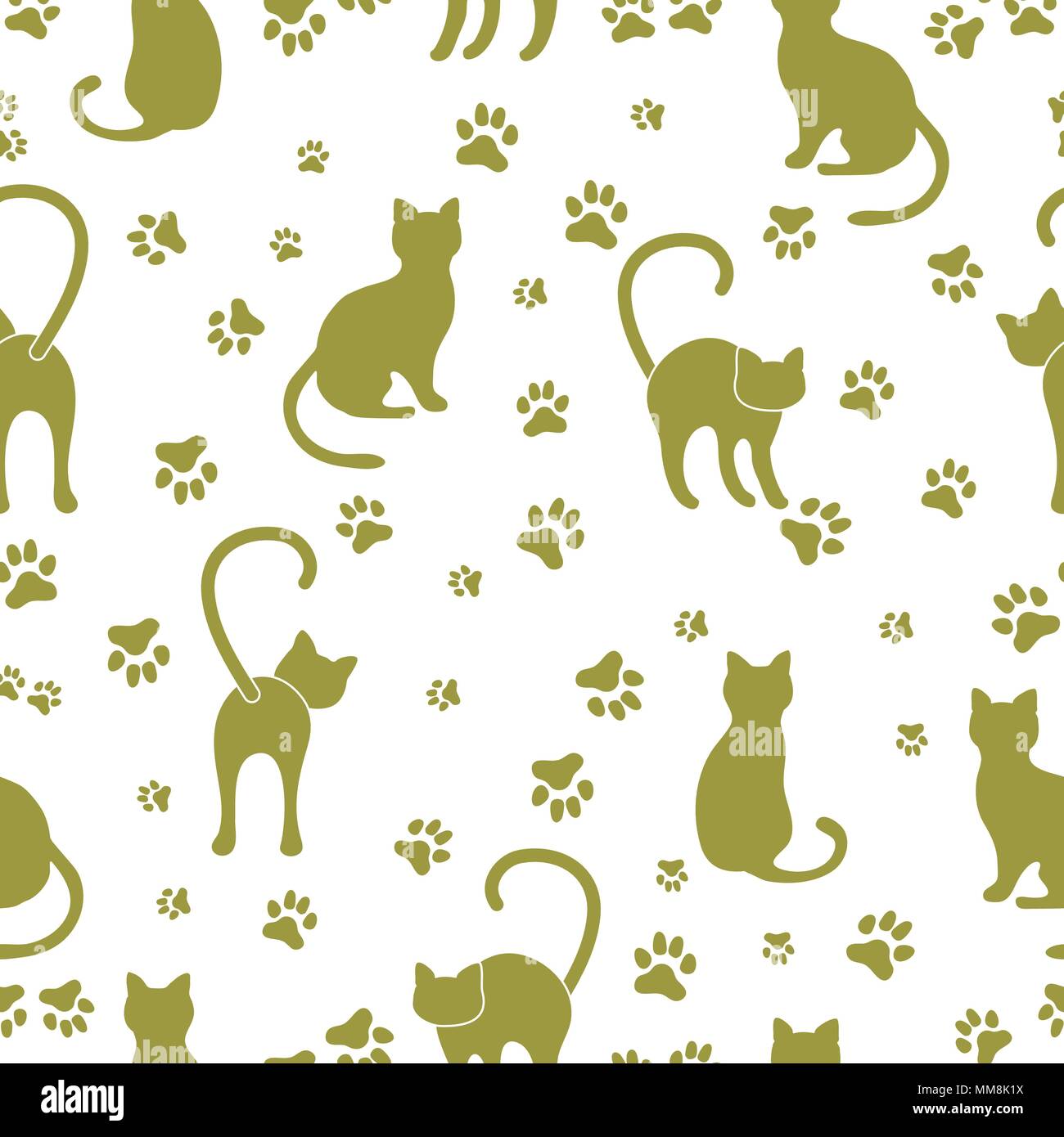 Seamless pattern with cats and traces. Template for design, fabric ...
