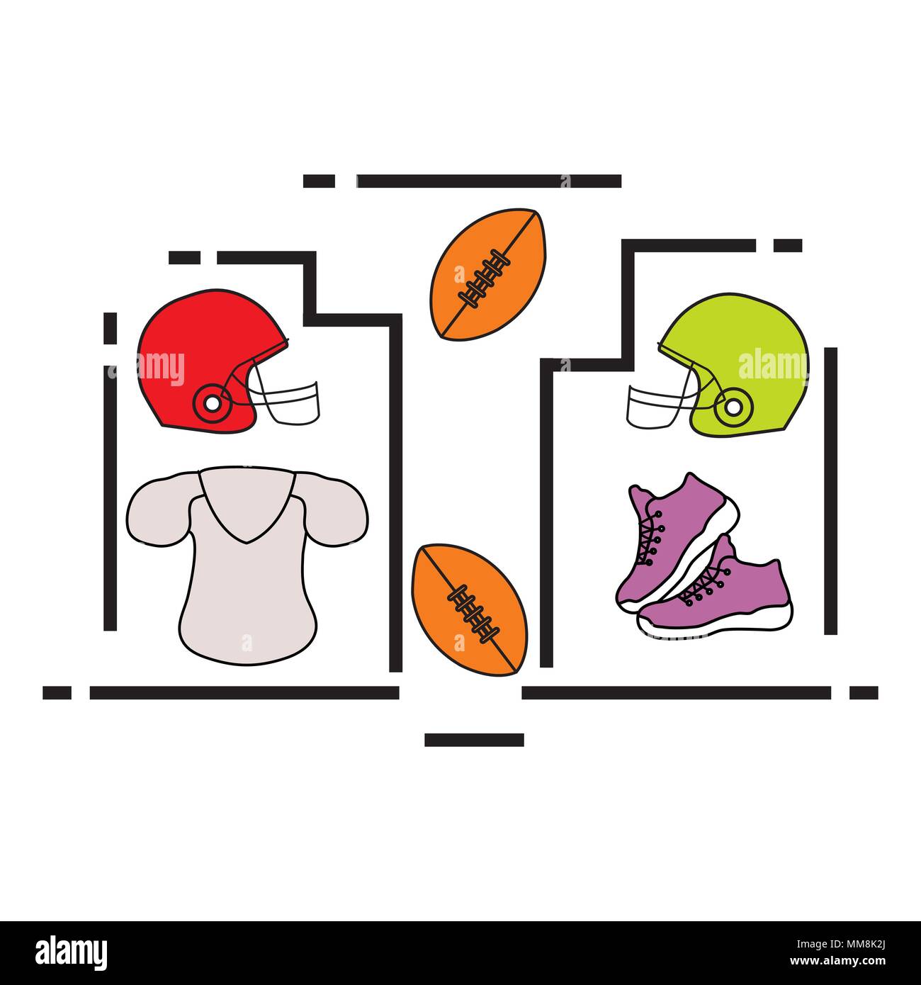 Equipment for american football, rugby. Clothes, sneakers, helmets