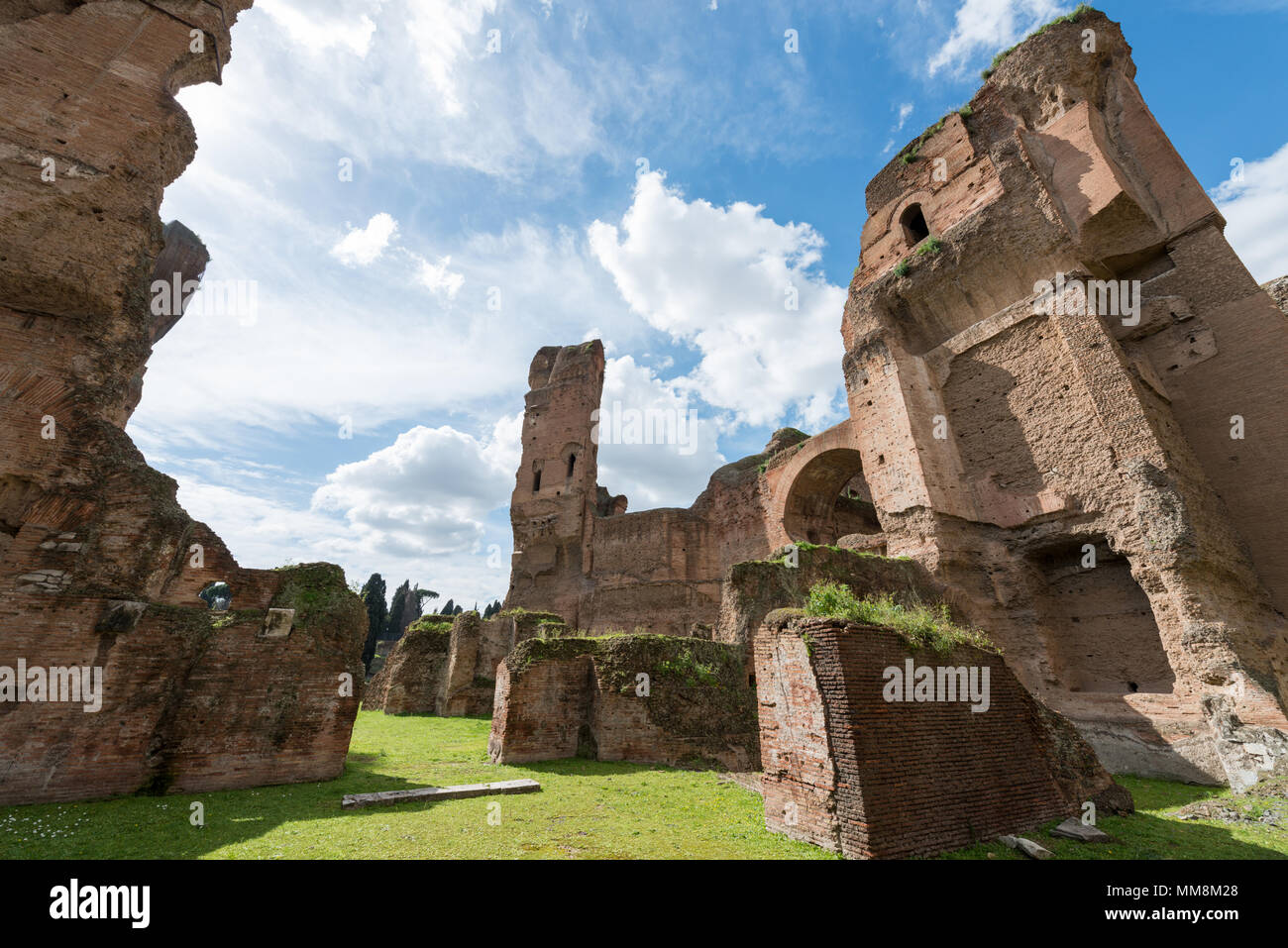 Wide angle picture of amazing architecture of Baths of Caracalla