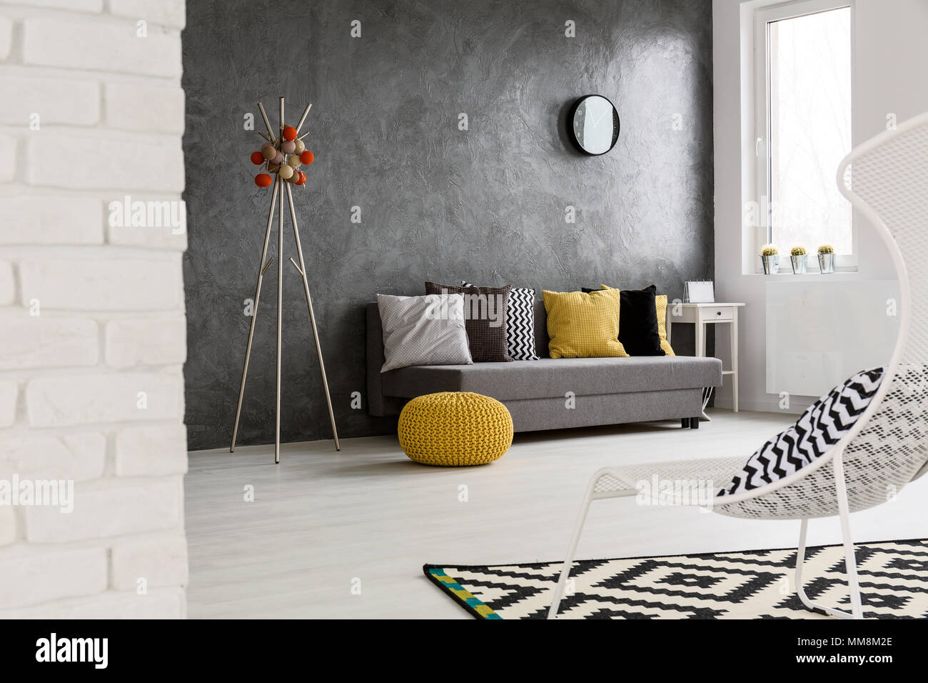 Modern grey and yellow living room deals