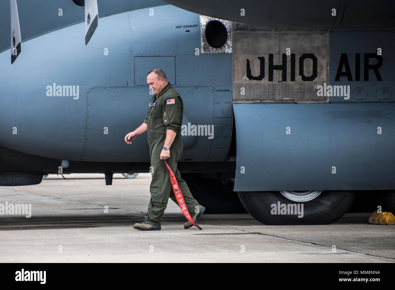 Aircrew from the 179th Airlift Wing depart from here to pick up and deliver much needed supplies to relief workers in the Virgin Islands after Hurricane Irma, September 14, 2017. The 179th Airlift Wing is always on mission to be the first choice to respond to community, state and federal missions with a trusted team of highly qualified Airmen.  (U.S. Air National Guard photo by 1st Lt. Paul Stennett/Released) Stock Photo