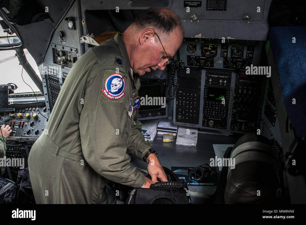 Aircrew from the 179th Airlift Wing depart from here to pick up and deliver much needed supplies to relief workers in the Virgin Islands after Hurricane Irma, September 14, 2017. The 179th Airlift Wing is always on mission to be the first choice to respond to community, state and federal missions with a trusted team of highly qualified Airmen.  (U.S. Air National Guard photo by 1st Lt. Paul Stennett/Released) Stock Photo