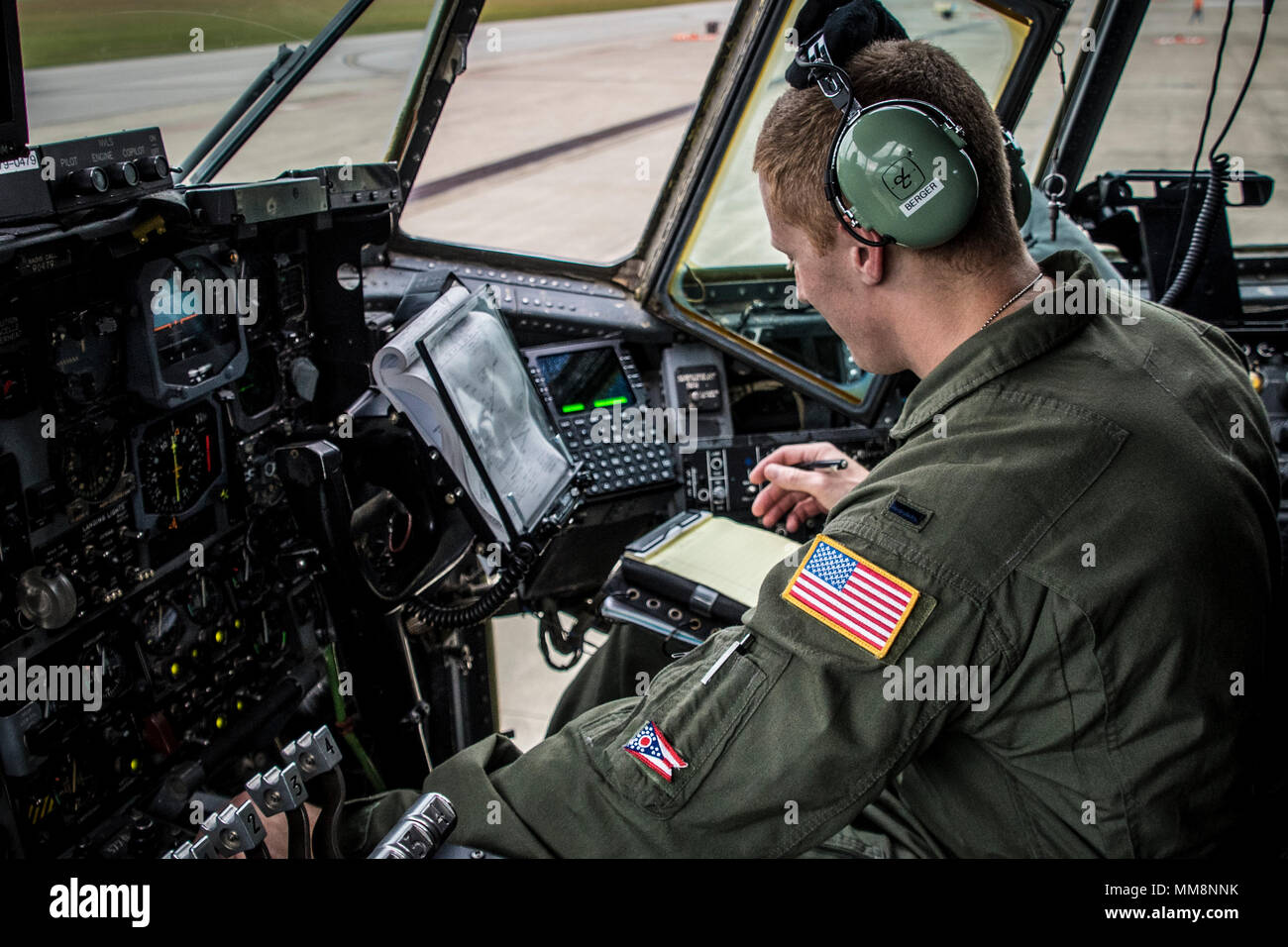 Aircrew from the 179th Airlift Wing depart from here to pick up and deliver much needed supplies to relief workers in the Virgin Islands after Hurricane Irma, September 14, 2017. The 179th Airlift Wing is always on mission to be the first choice to respond to community, state and federal missions with a trusted team of highly qualified Airmen.  (U.S. Air National Guard photo by 1st Lt. Paul Stennett/Released) Stock Photo