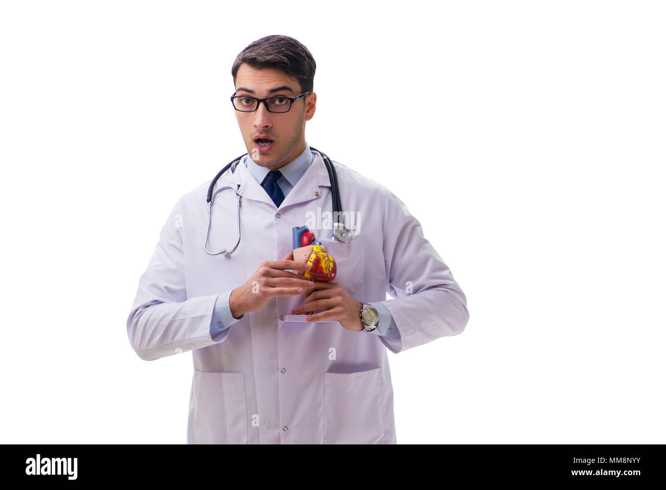 Young doctor with heart shape isolated on white Stock Photo - Alamy