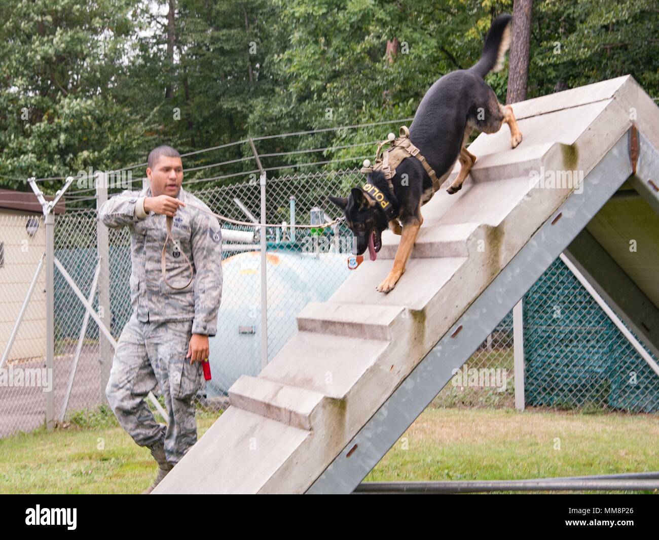 U.S. Air Force Staff Sgt. Steven Barnum, left, 86th Security Forces Squadron military working