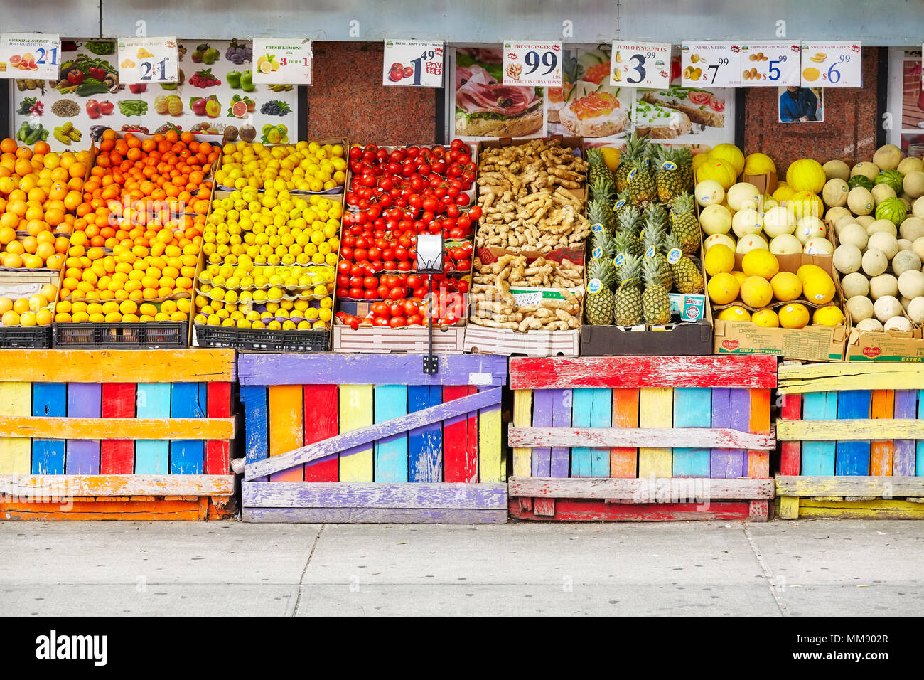 New York City, USA May 27, 2017 Street stall with fresh fruits and
