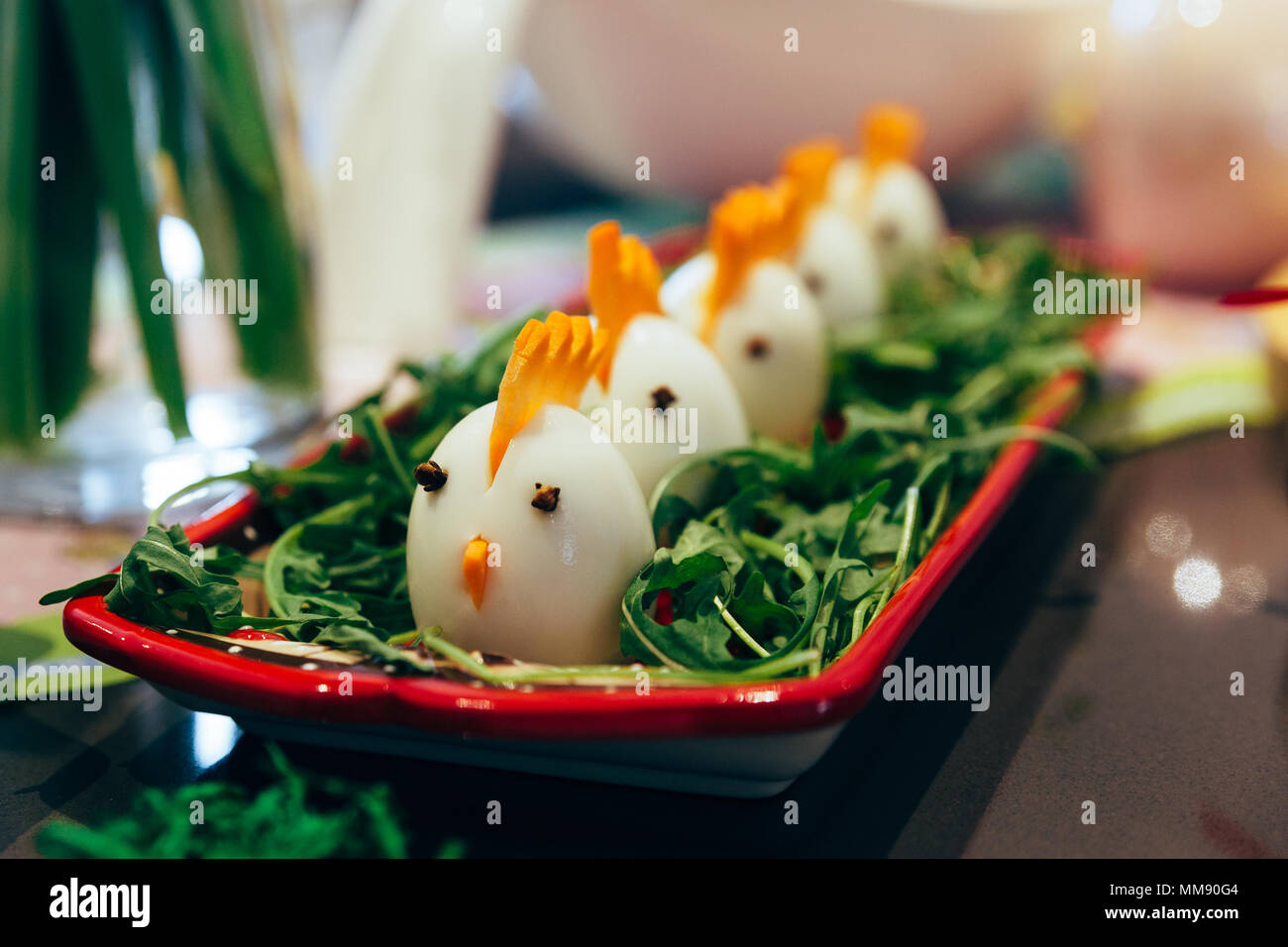 Hard boiled decorated eggs Stock Photo